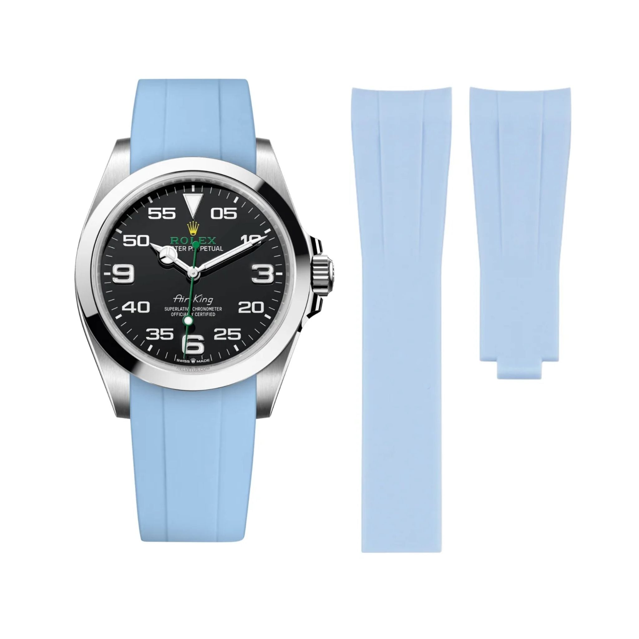 Faltschließe Kautschukarmband für Rolex Air - King 126900/116900 – Baby Blau - Helvetus DE