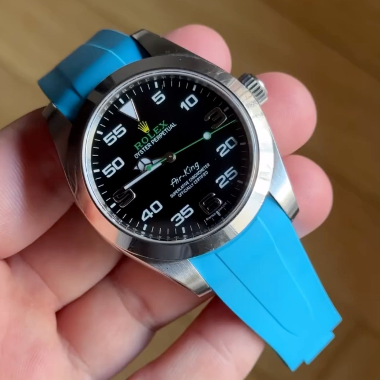 Faltschließe Kautschukarmband für Rolex Air - King 126900/116900 – Hell Blau - Helvetus DE