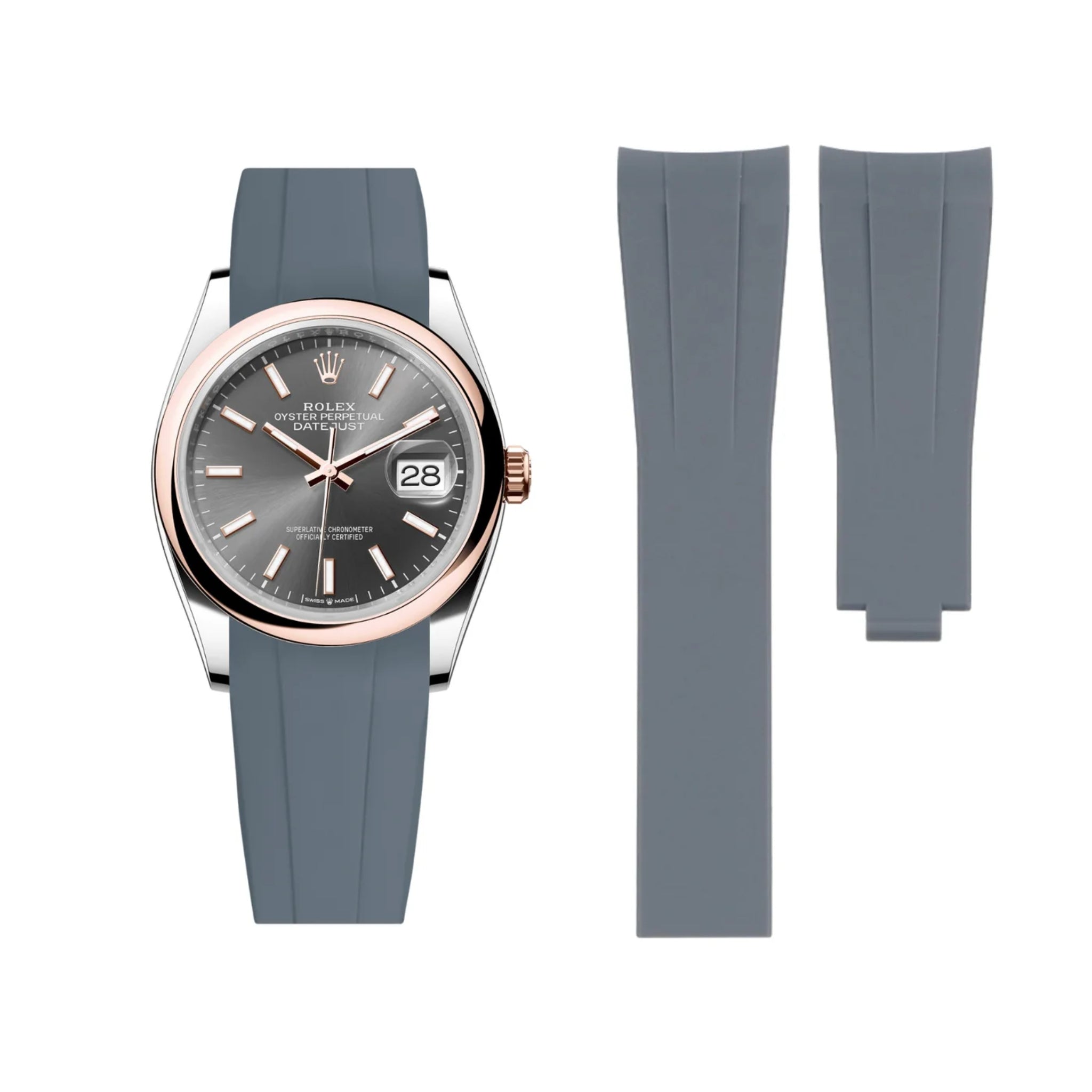 Faltschließe Kautschukarmband für Rolex Datejust 36 – Grau - Helvetus DE