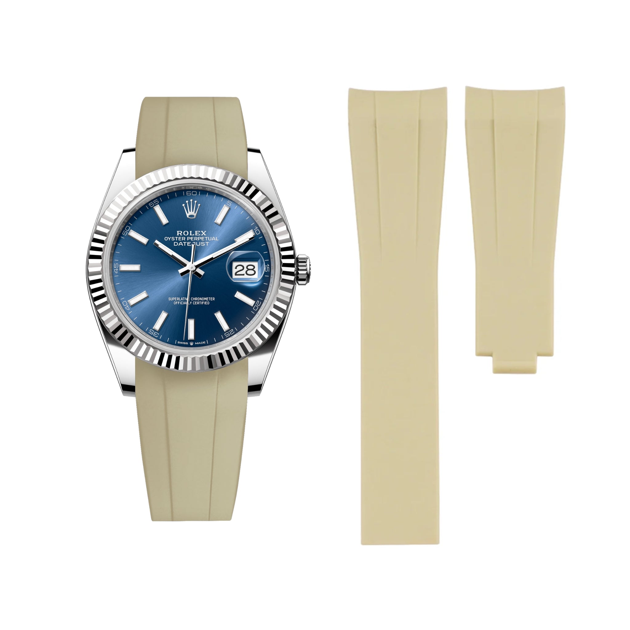 Faltschließe Kautschukarmband für Rolex Datejust 41mm – Beige - Helvetus DE