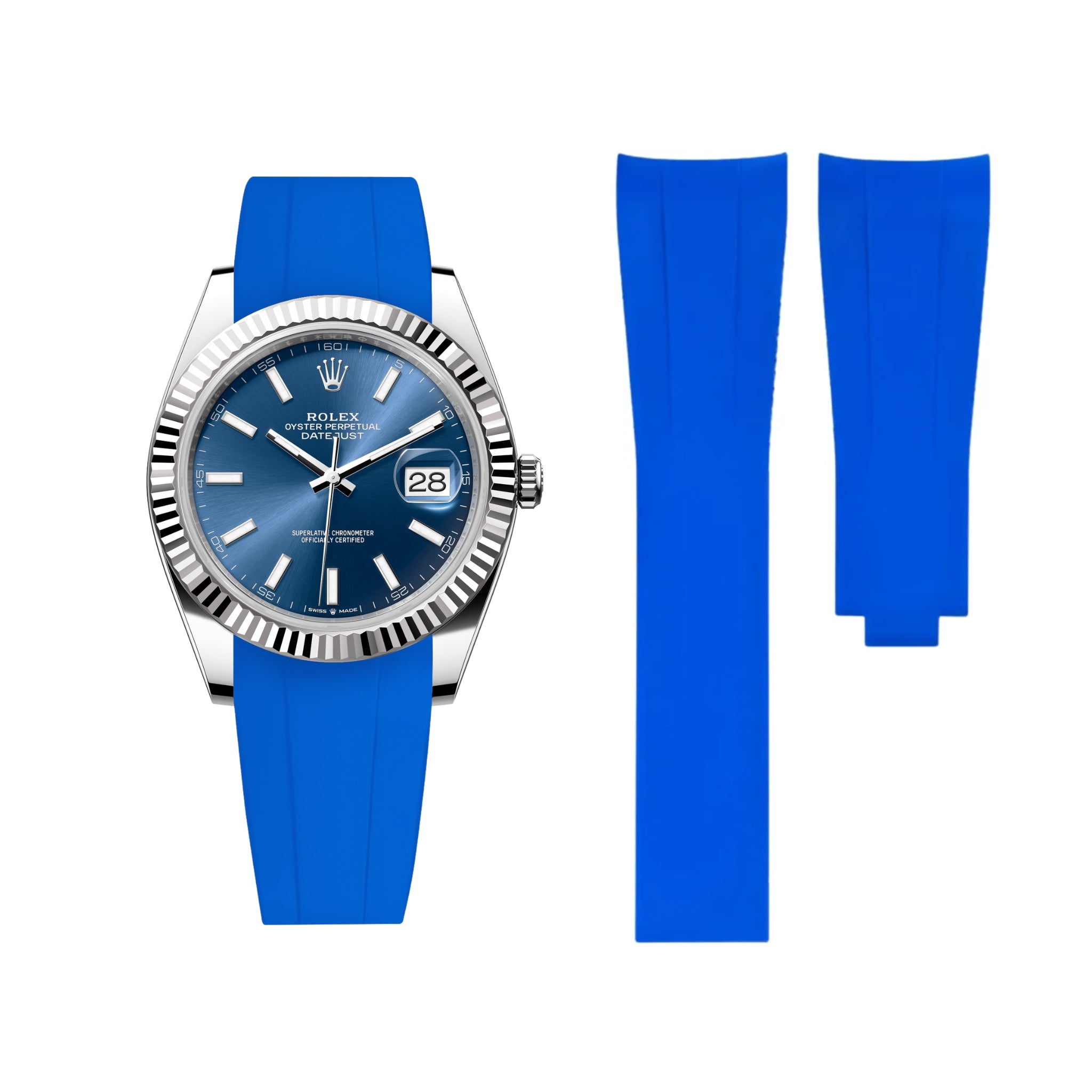 Faltschließe Kautschukarmband für Rolex Datejust 41mm – Blau - Helvetus DE