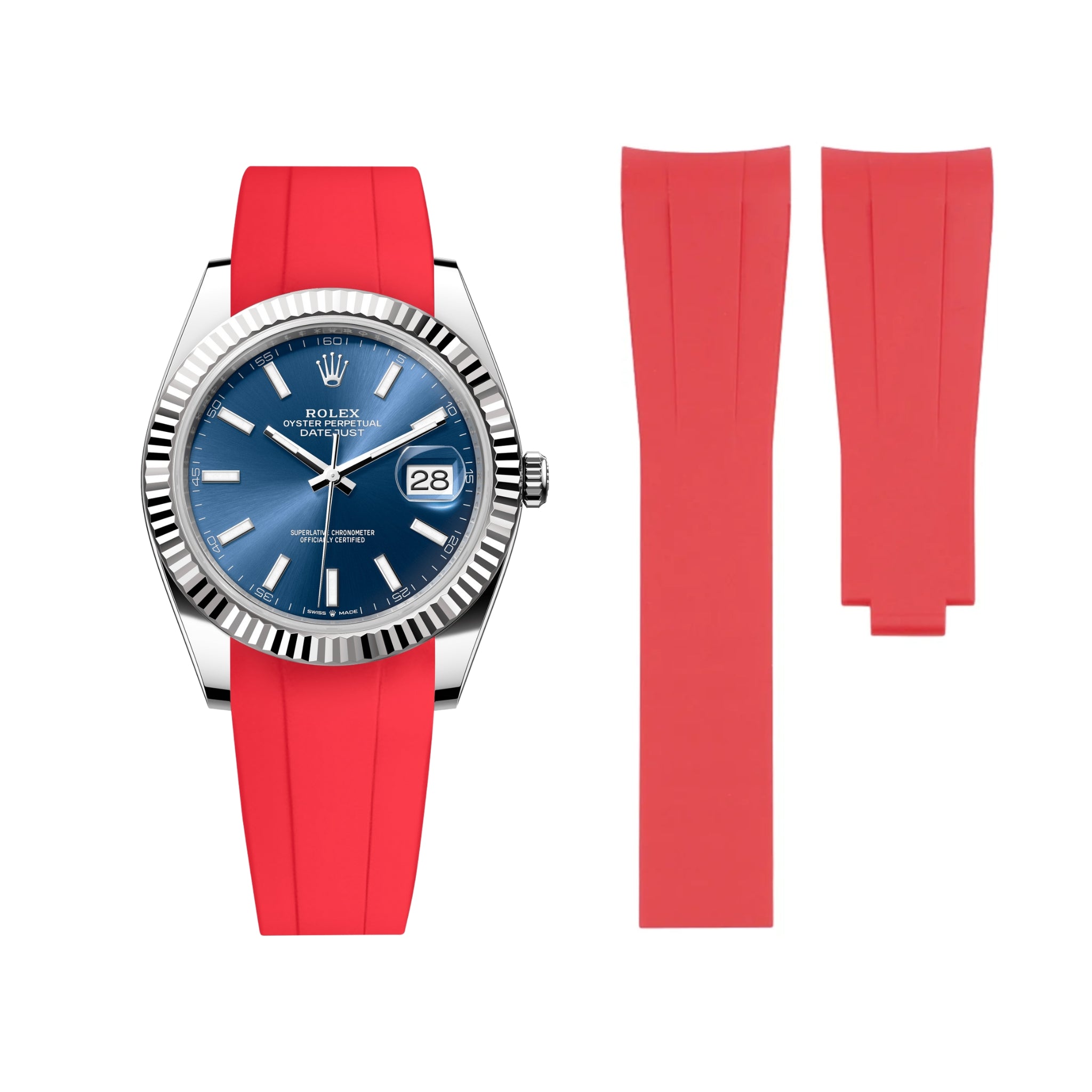 Faltschließe Kautschukarmband für Rolex Datejust 41mm – Rot - Helvetus DE