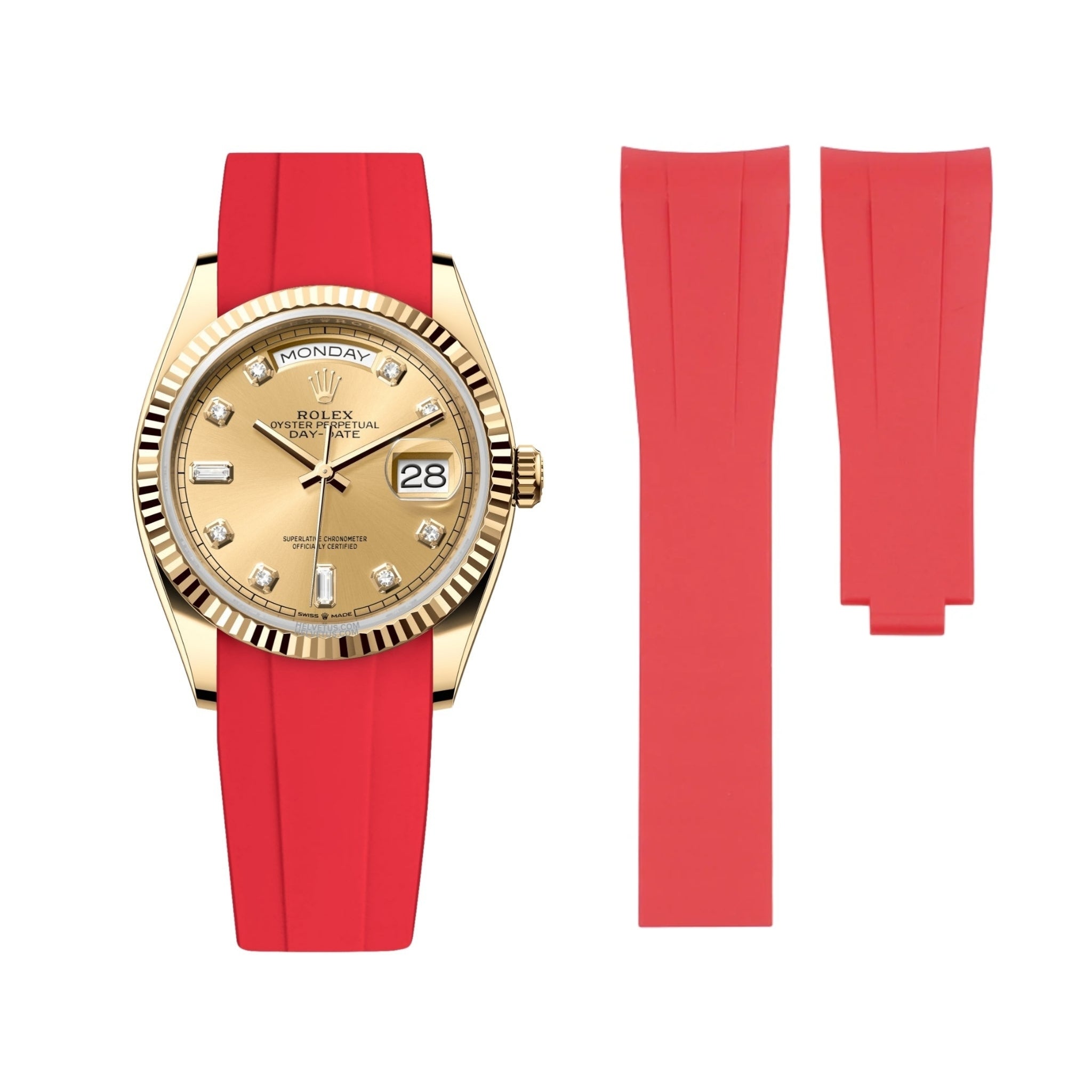 Faltschließe Kautschukarmband für Rolex Day - Date 36mm – Rot - Helvetus DE