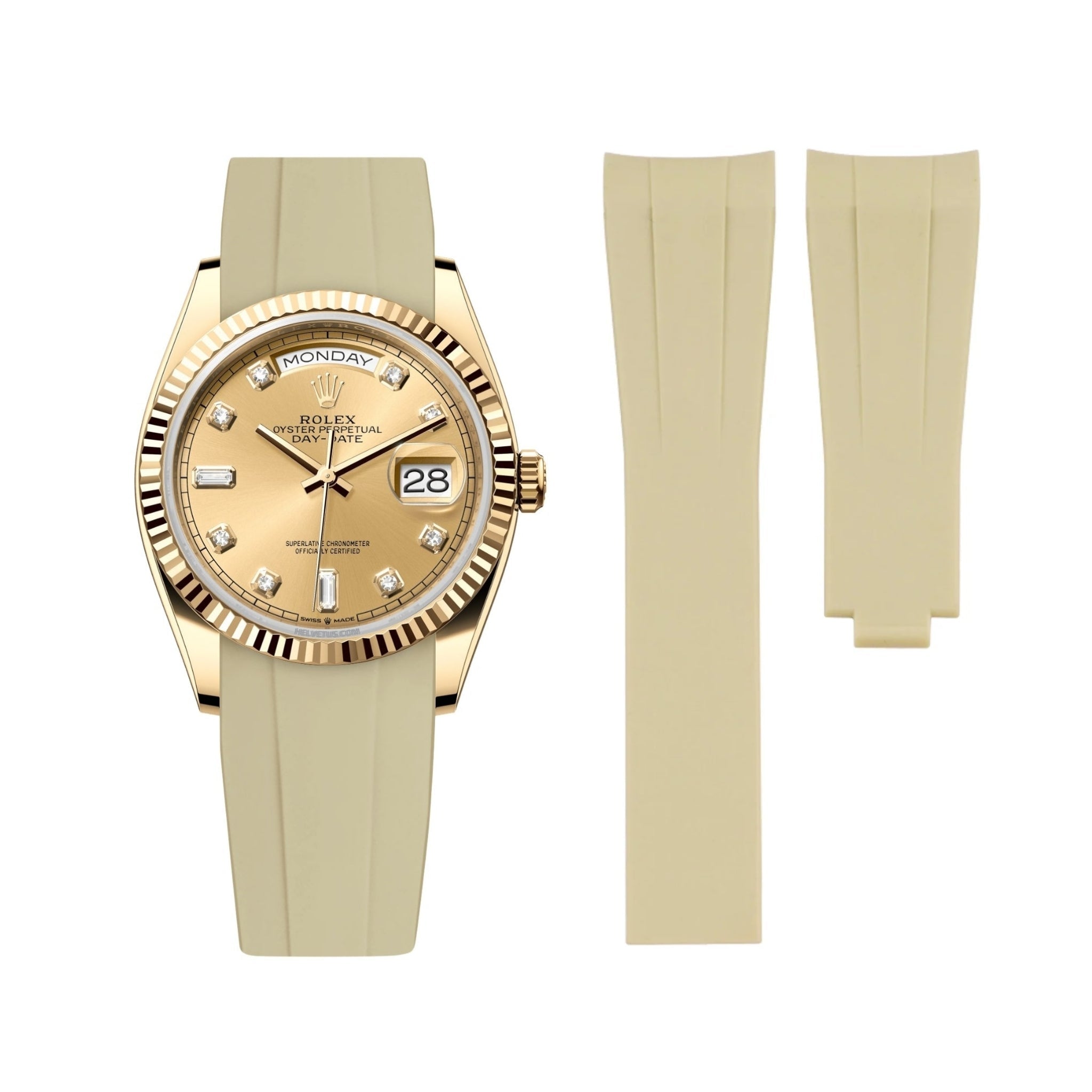 Faltschliesse Kautschukarmband für Rolex Day - Date 40mm – Beige - Helvetus DE
