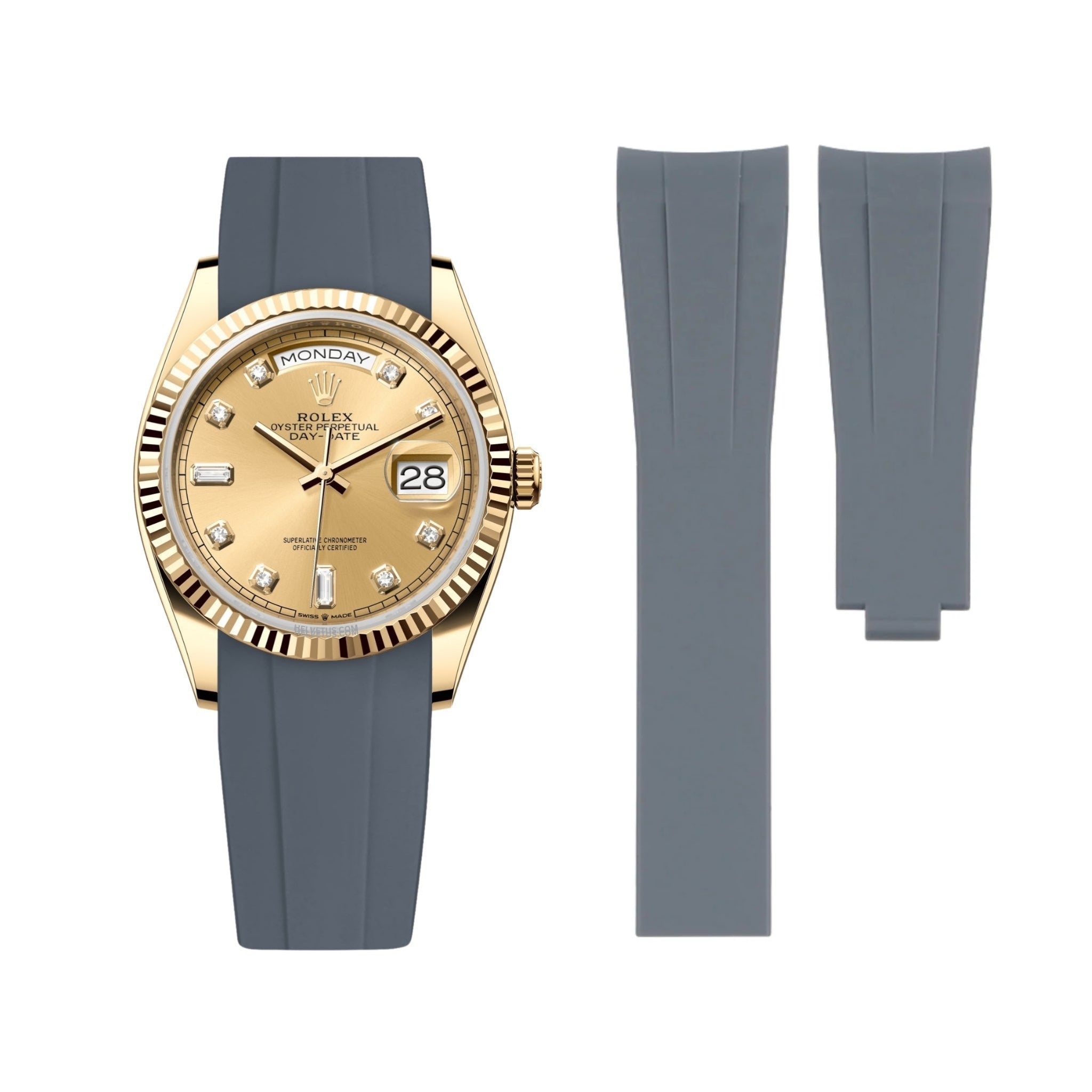 Faltschliesse Kautschukarmband für Rolex Day - Date 40mm – Grau - Helvetus DE