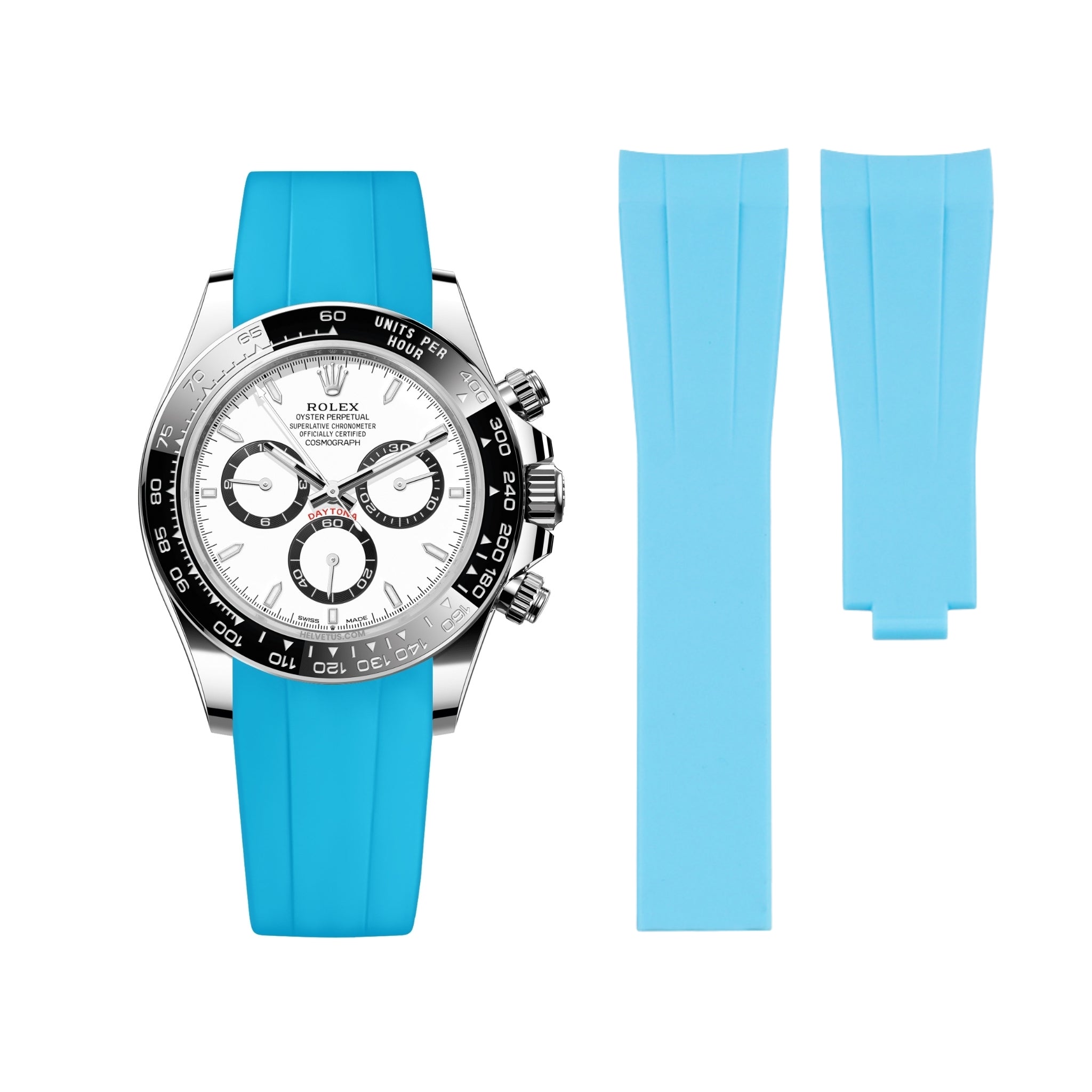 Faltschliesse Kautschukarmband für Rolex Daytona – Hell Blau - Helvetus DE