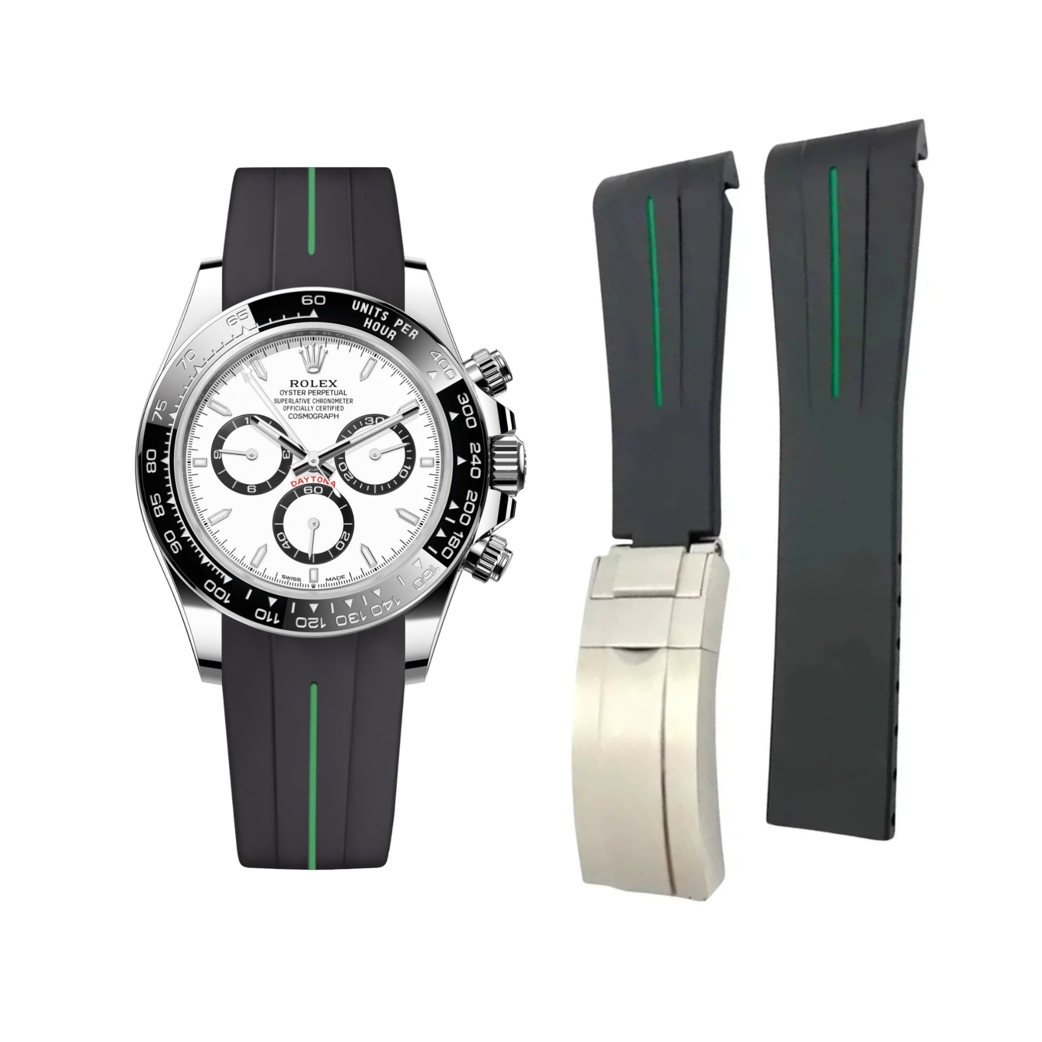 Faltschliesse Kautschukarmband für Rolex Daytona – LuxLine® - Schwarz/Grün - Helvetus DE