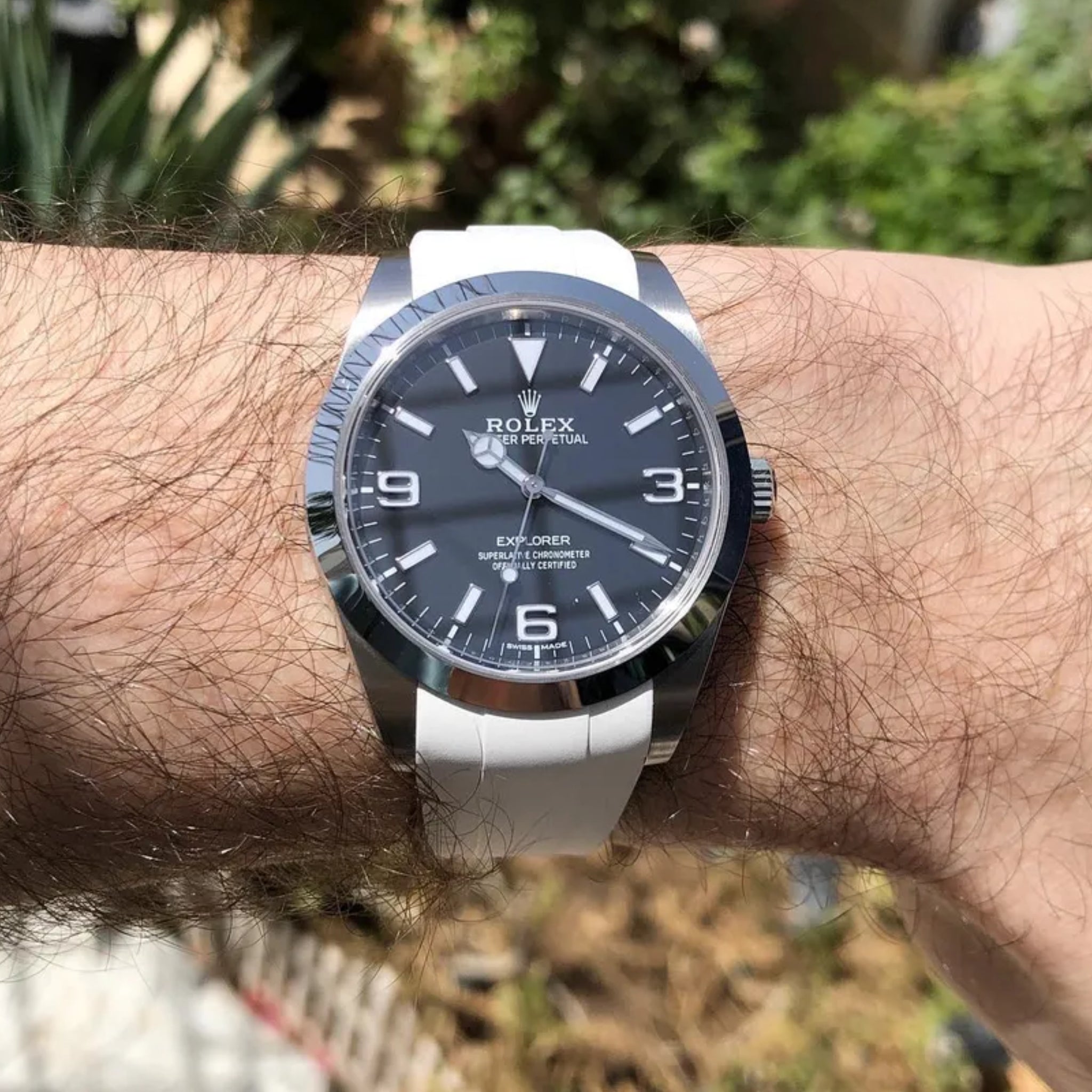 Faltschließe Kautschukarmband für Rolex Explorer I – Weiss - Helvetus DE