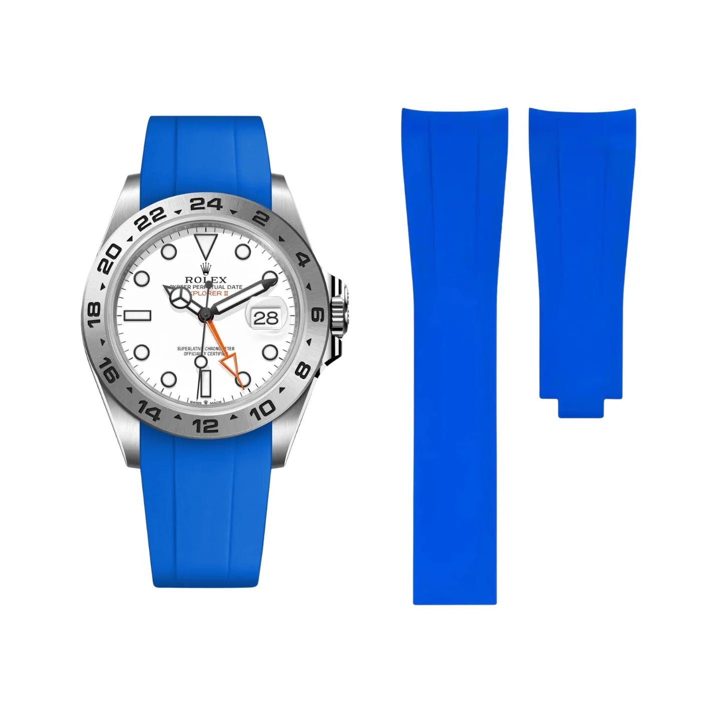 Faltschließe Kautschukarmband für Rolex Explorer II – Blau - Helvetus DE