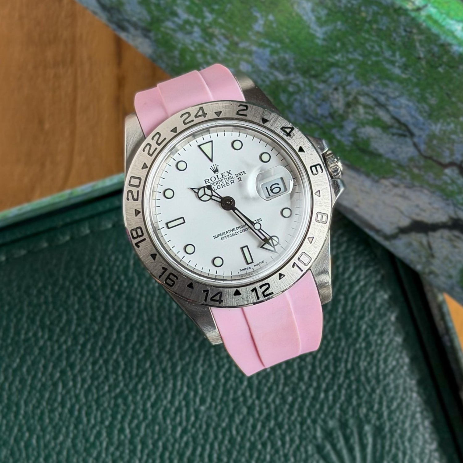 Faltschließe Kautschukarmband für Rolex Explorer II – Pink - Helvetus DE