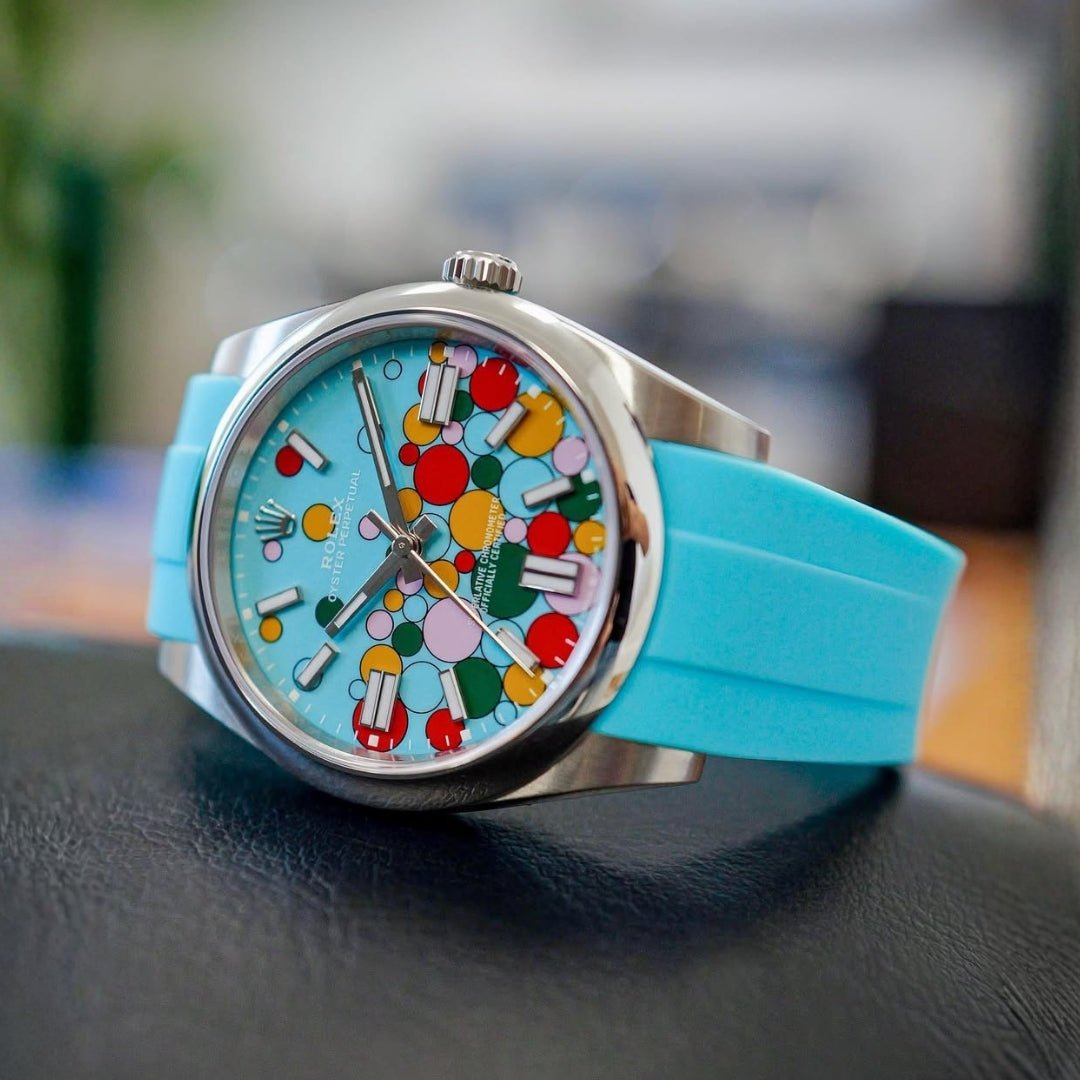 Faltschliesse Kautschukarmband für Rolex Oyster Perpetual 36mm – Hell Blau - Helvetus DE