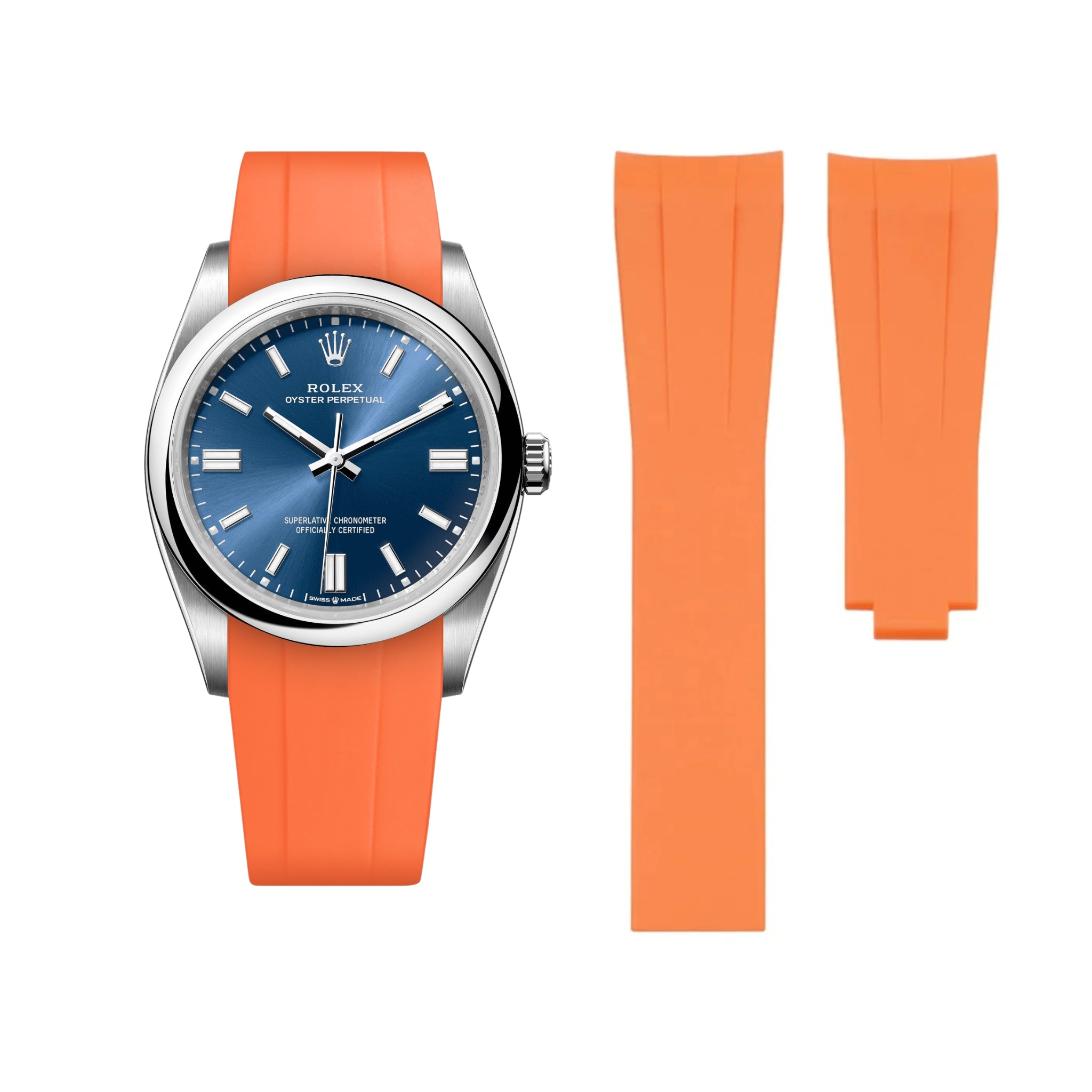 Faltschliesse Kautschukarmband für Rolex Oyster Perpetual 36mm – Orange - Helvetus DE