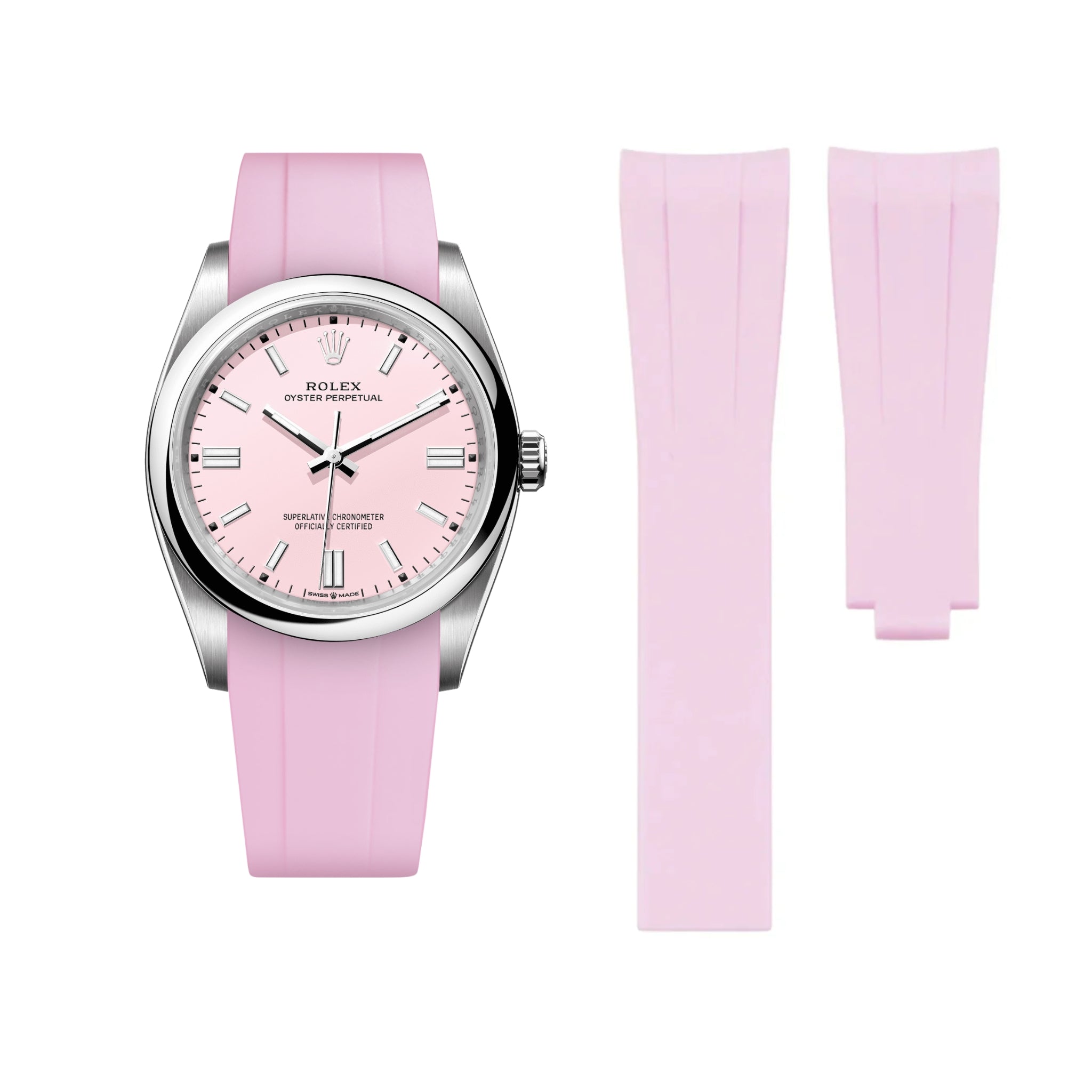Faltschliesse Kautschukarmband für Rolex Oyster Perpetual 36mm – Pink - Helvetus DE