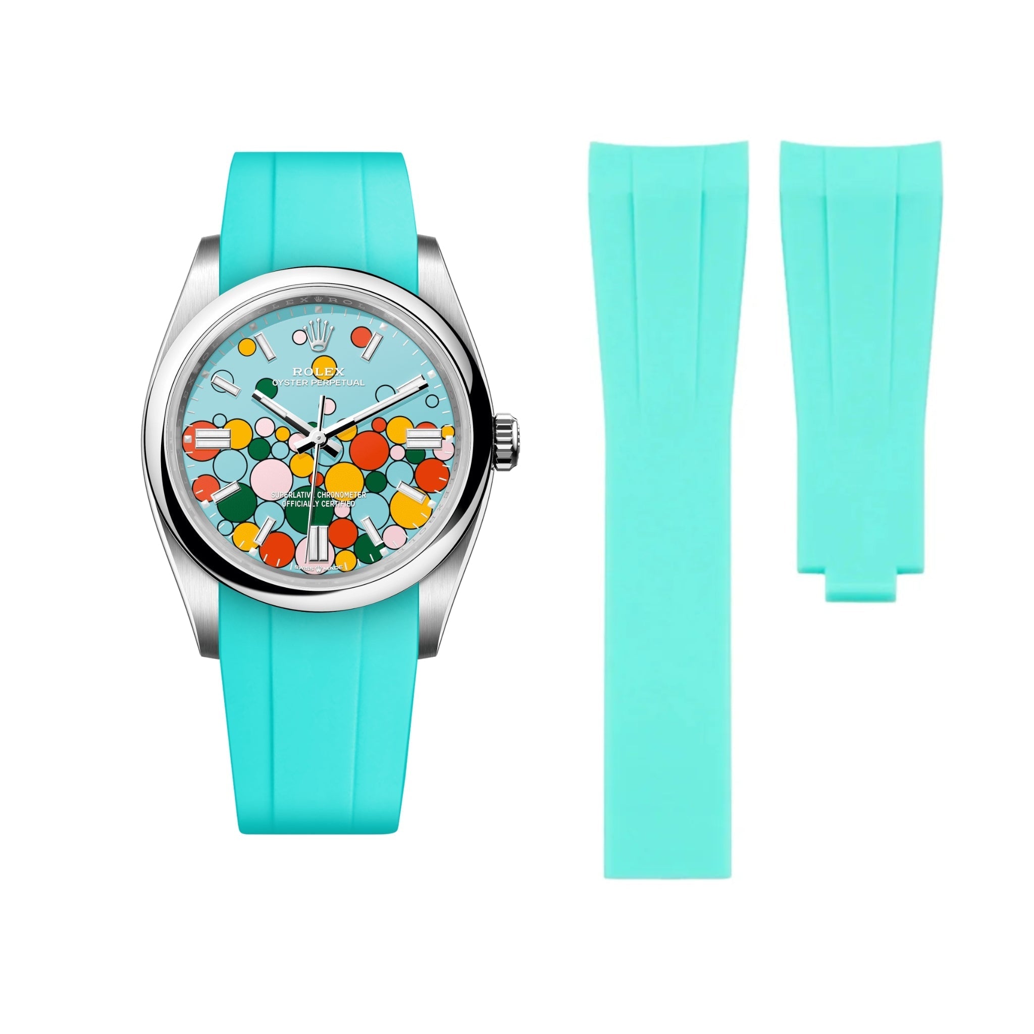 Faltschliesse Kautschukarmband für Rolex Oyster Perpetual 36mm – Türkis - Helvetus DE