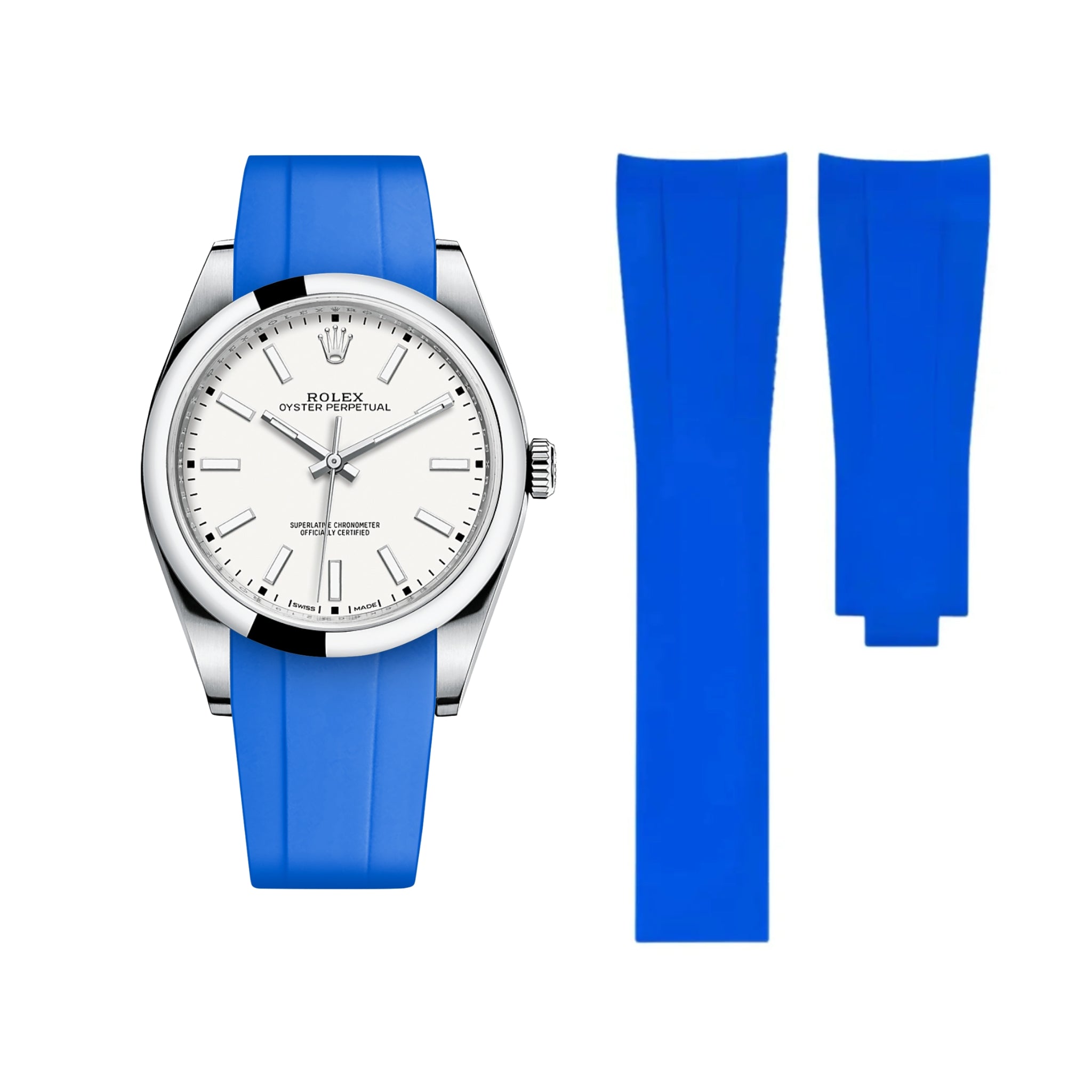 Faltschliesse Kautschukarmband für Rolex Oyster Perpetual 39mm – Blau - Helvetus DE