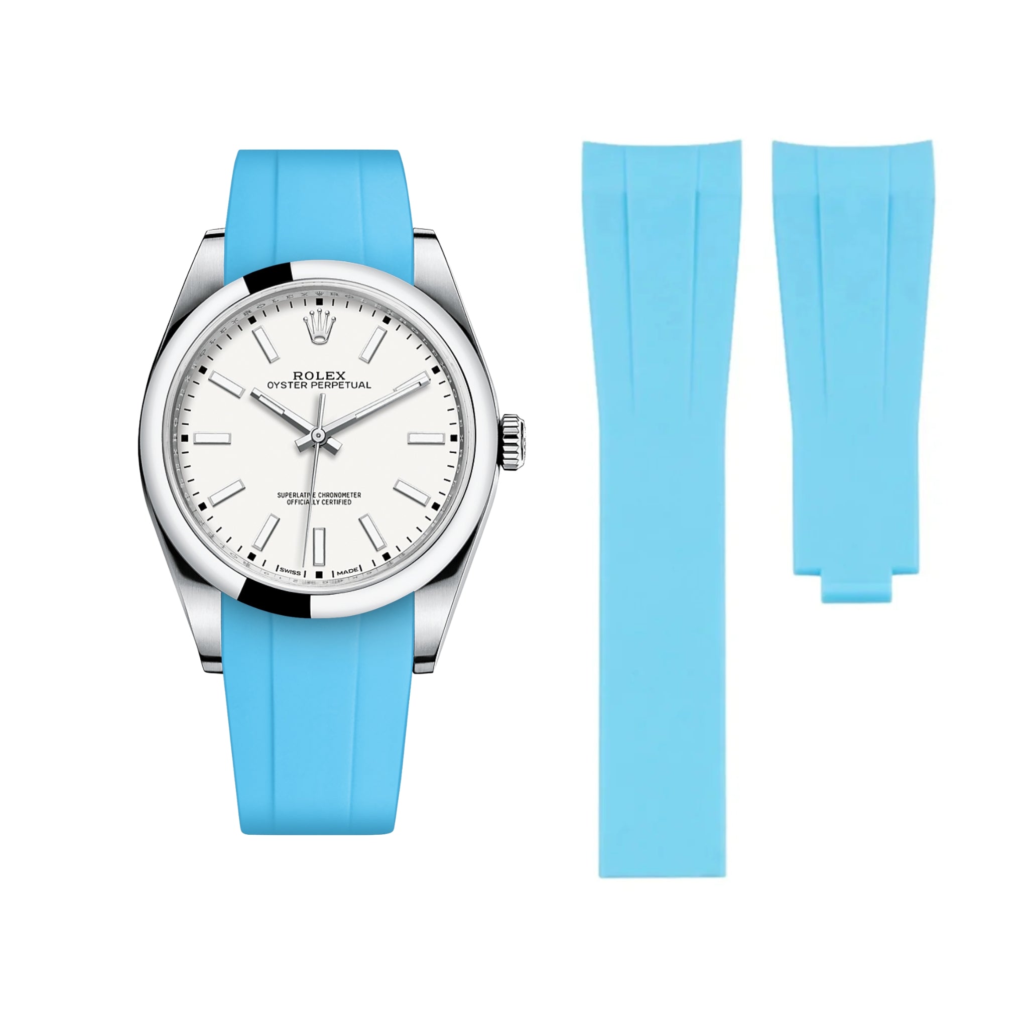 Faltschliesse Kautschukarmband für Rolex Oyster Perpetual 39mm – Hell Blau - Helvetus DE