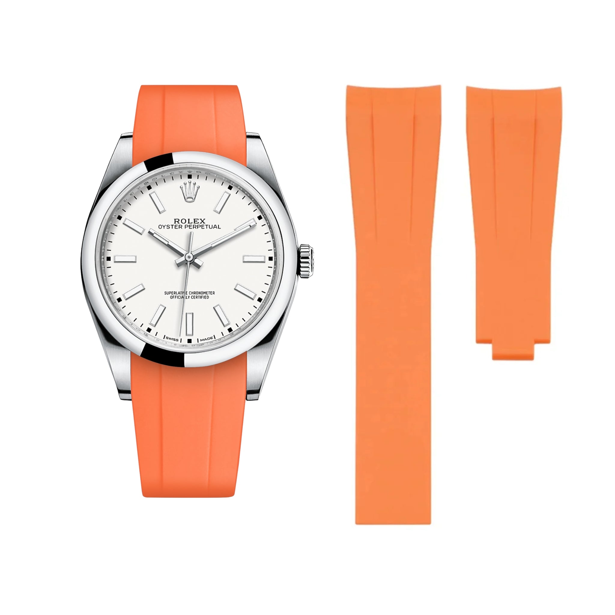 Faltschliesse Kautschukarmband für Rolex Oyster Perpetual 39mm – Orange - Helvetus DE