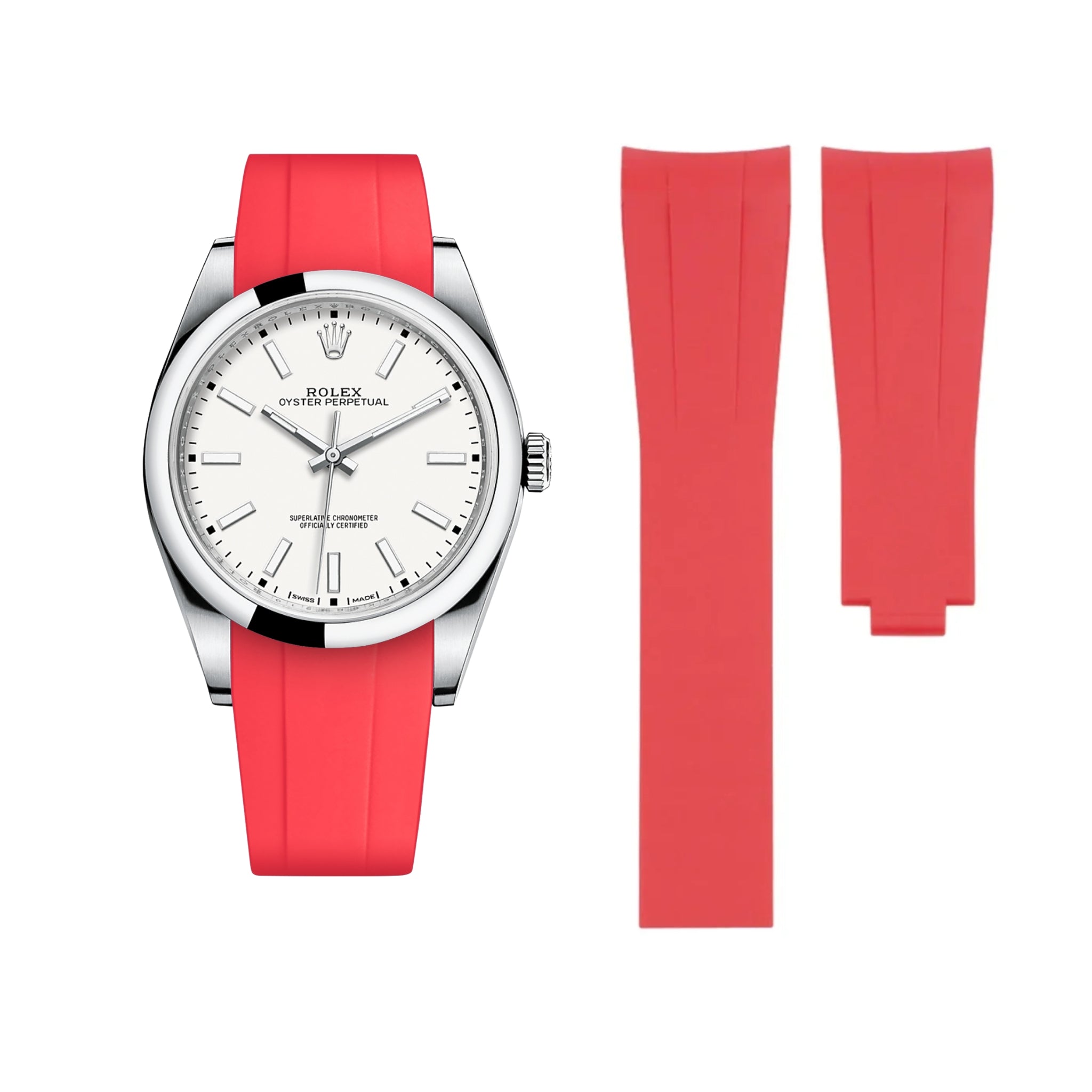 Faltschliesse Kautschukarmband für Rolex Oyster Perpetual 39mm – Rot - Helvetus DE