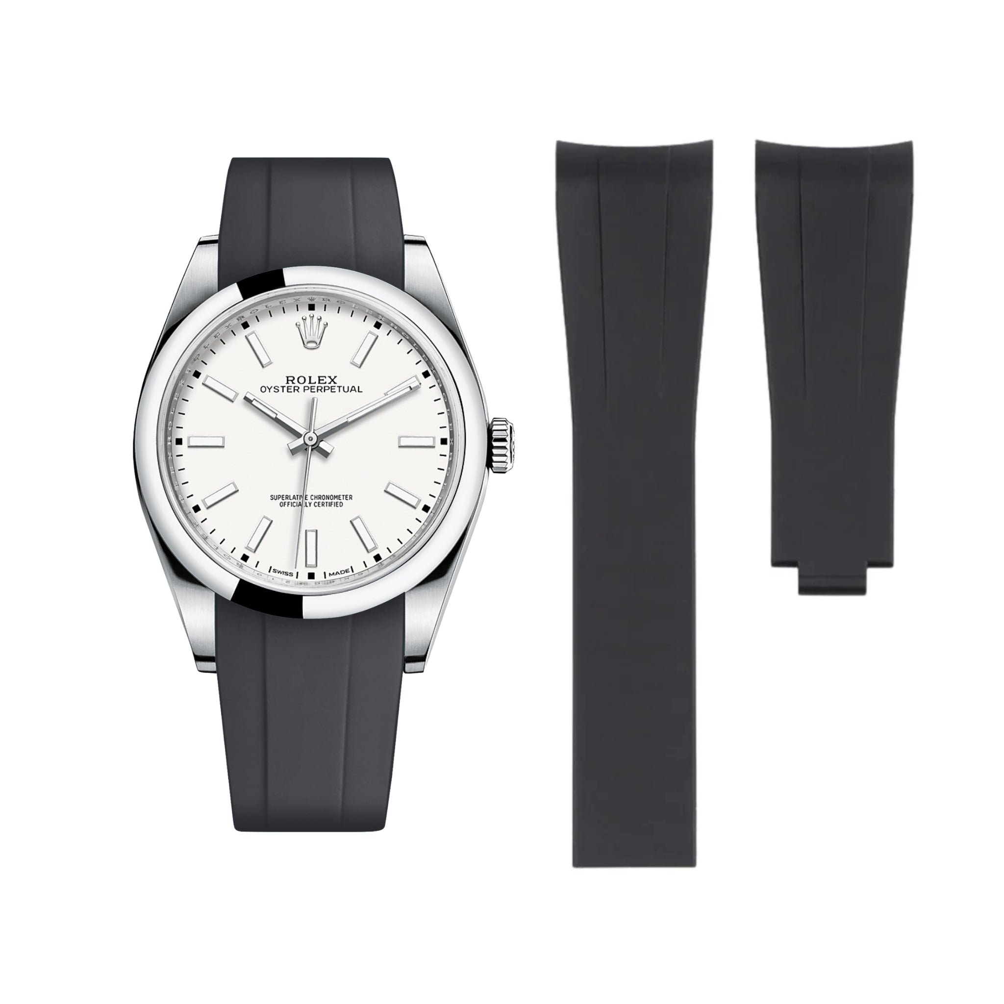 Faltschliesse Kautschukarmband für Rolex Oyster Perpetual 39mm – Schwarz - Helvetus DE