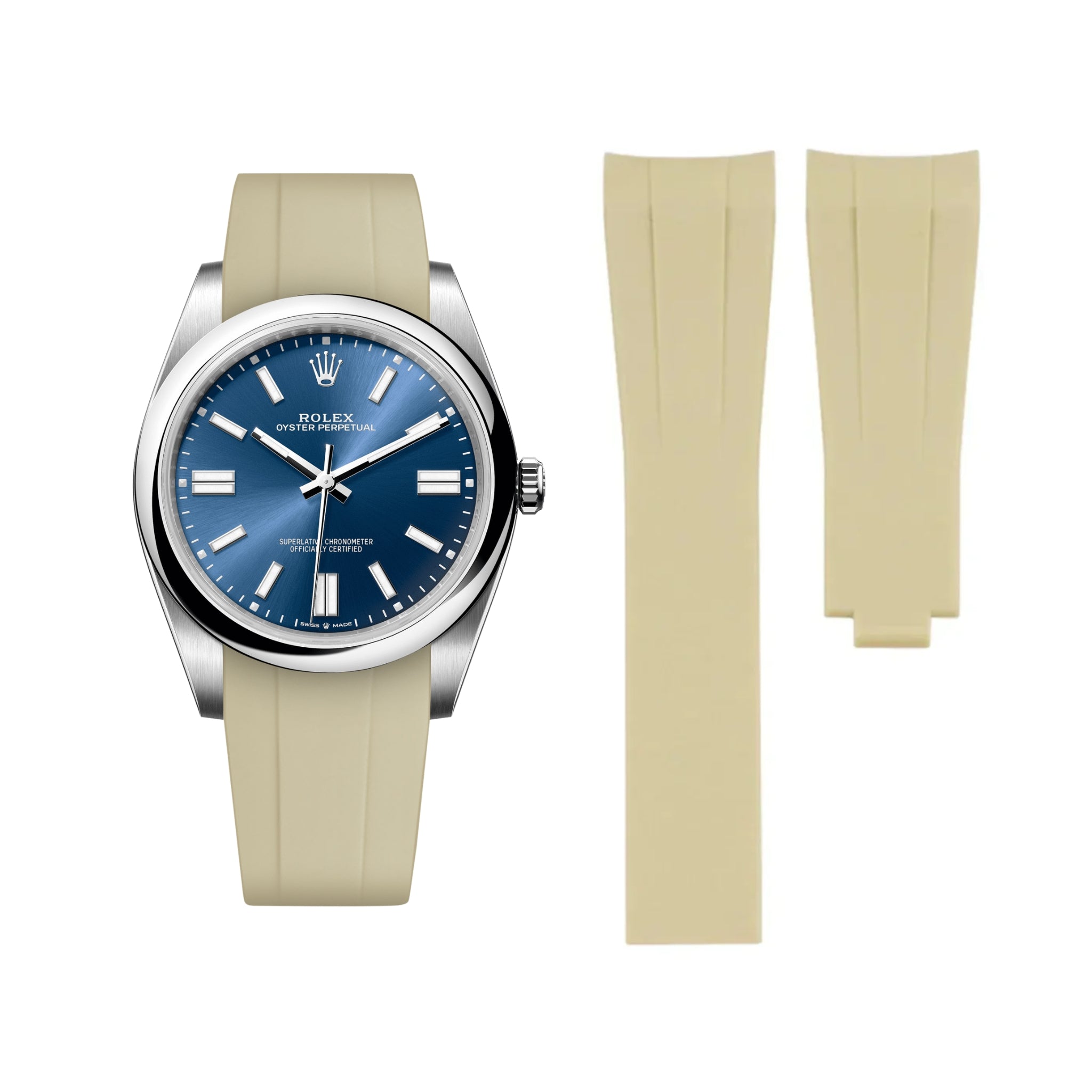 Faltschliesse Kautschukarmband für Rolex Oyster Perpetual 41mm – Beige - Helvetus DE