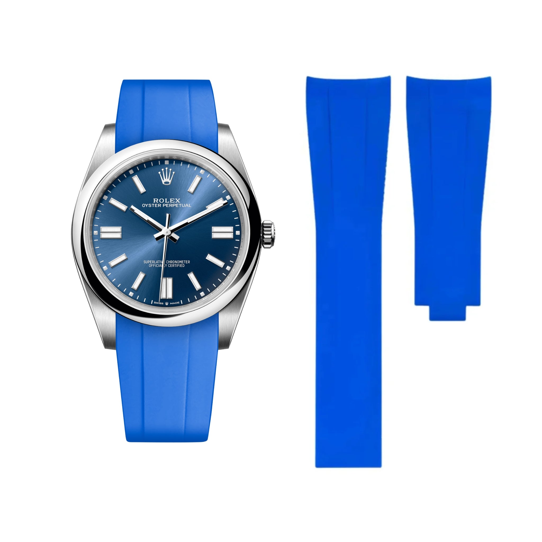 Faltschliesse Kautschukarmband für Rolex Oyster Perpetual 41mm – Blau - Helvetus DE