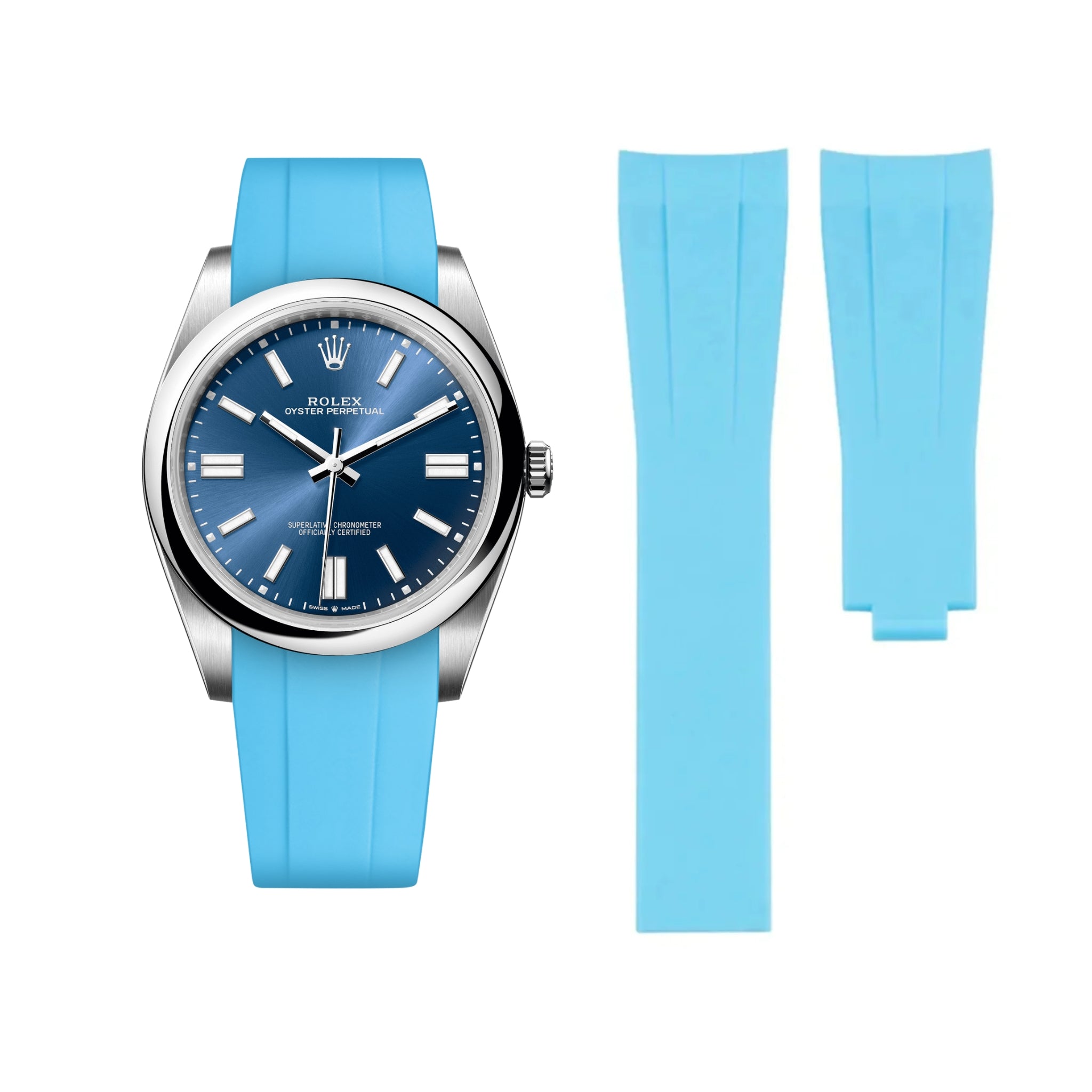 Faltschliesse Kautschukarmband für Rolex Oyster Perpetual 41mm – Hell Blau - Helvetus DE