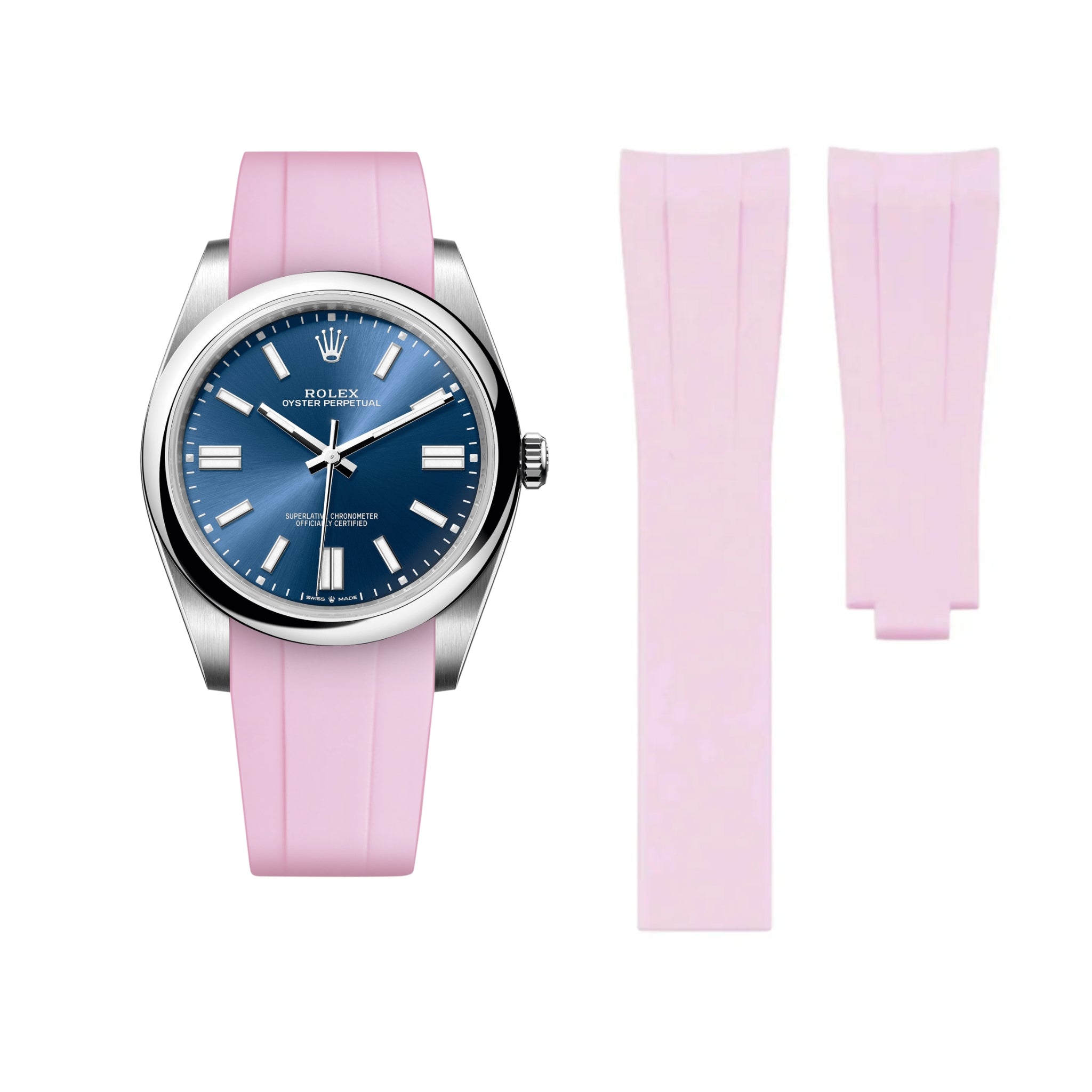 Faltschliesse Kautschukarmband für Rolex Oyster Perpetual 41mm – Pink - Helvetus DE