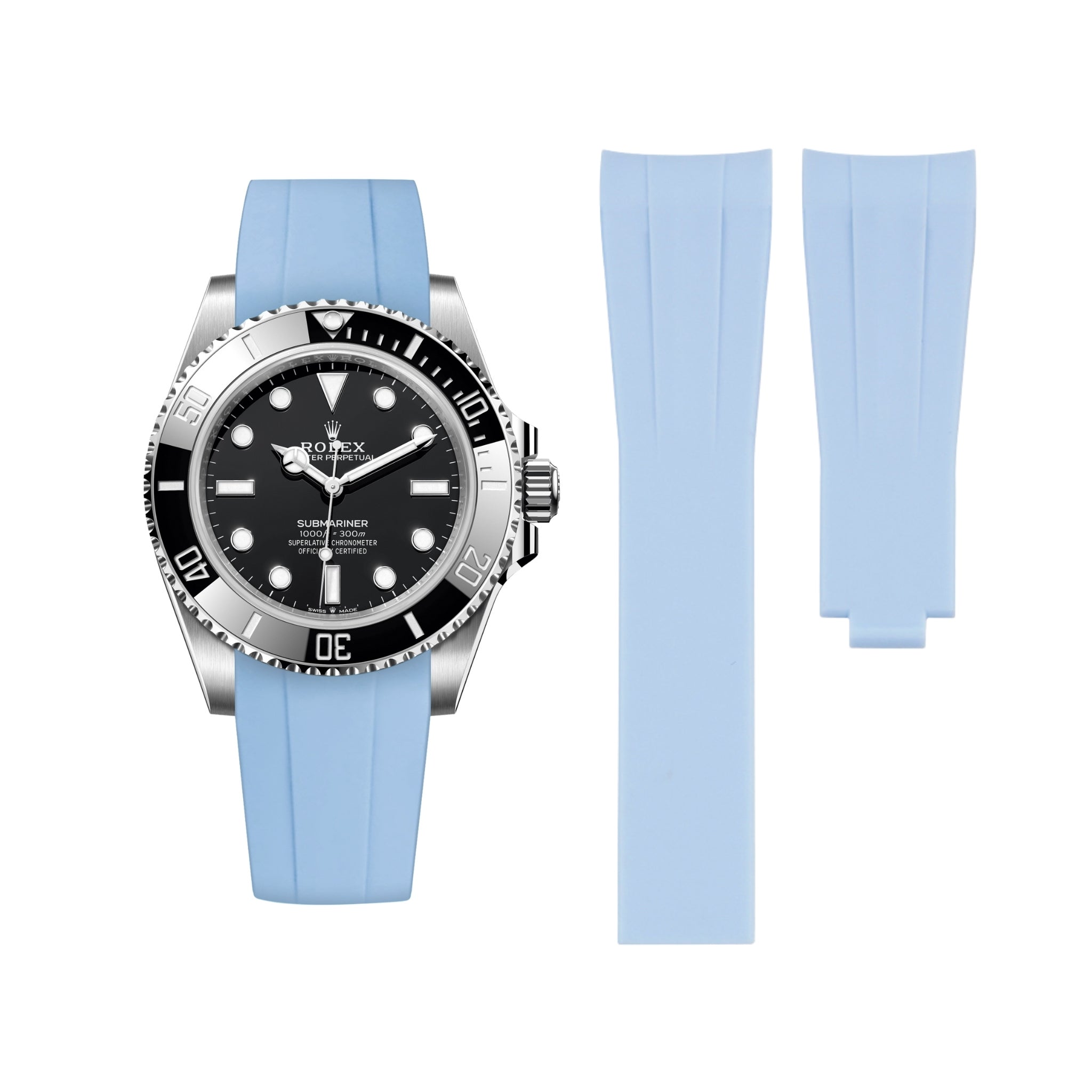 Faltschliesse Kautschukarmband für Rolex Submariner – Baby Blau - Helvetus DE