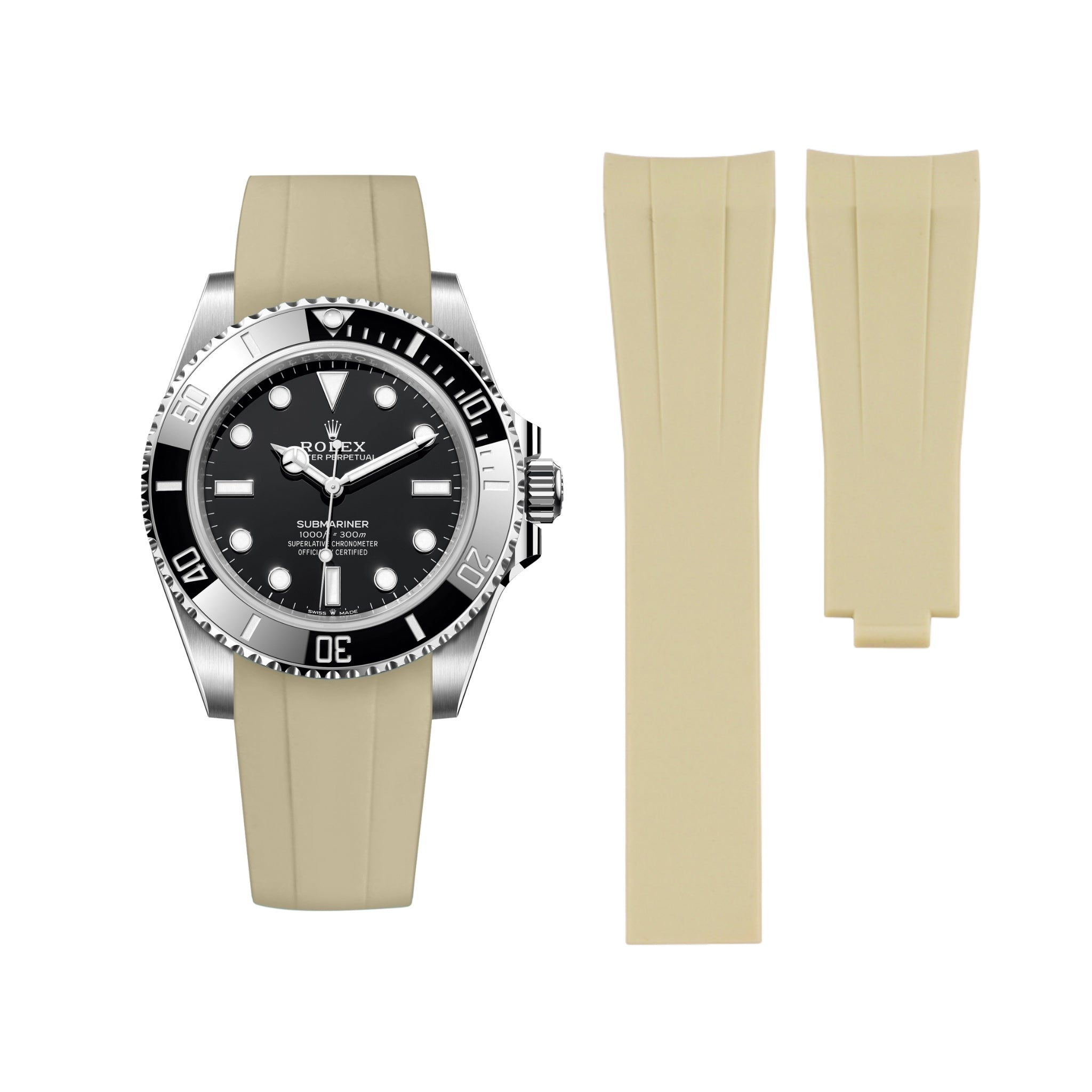 Faltschliesse Kautschukarmband für Rolex Submariner – Beige - Helvetus DE