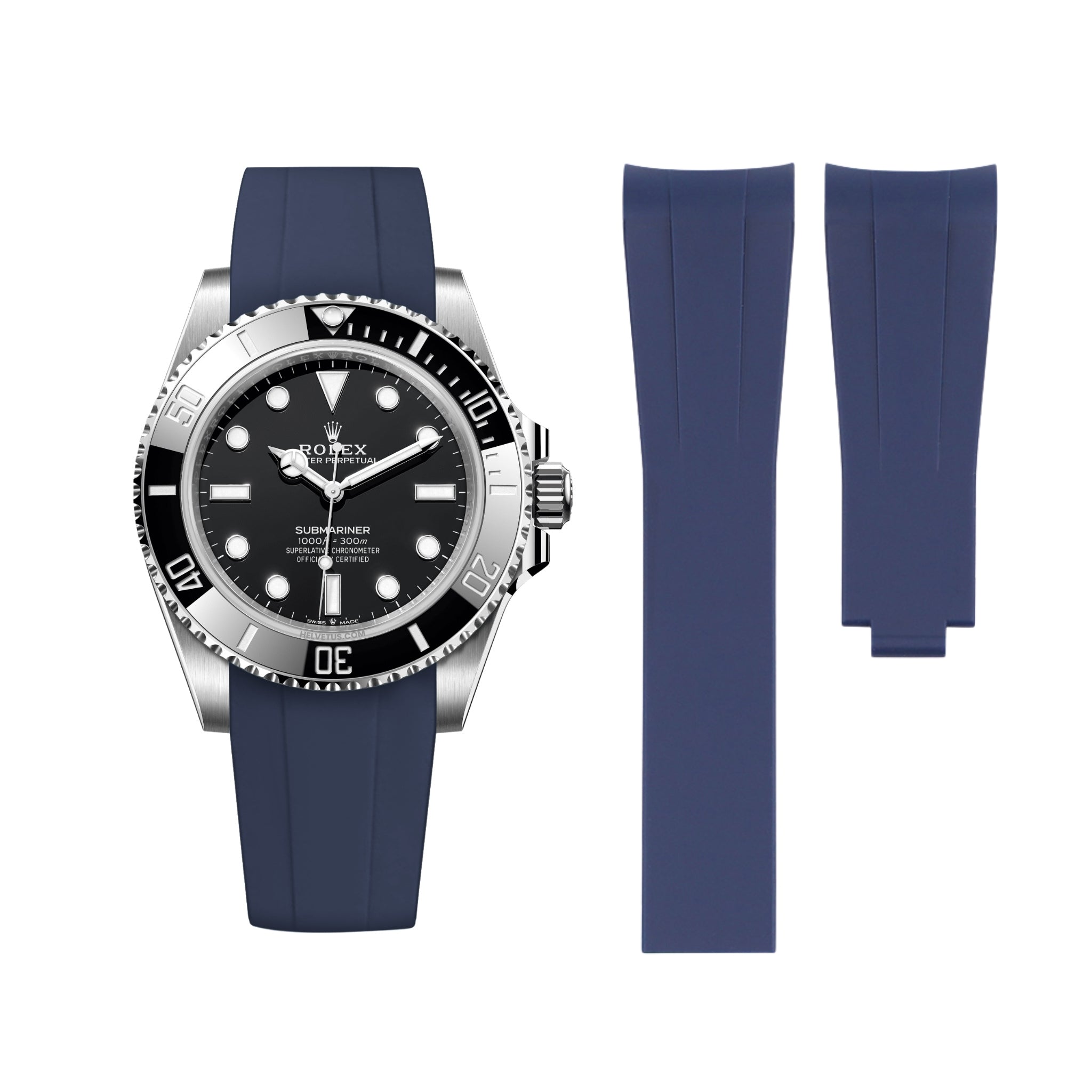Faltschliesse Kautschukarmband für Rolex Submariner – dunkel Blau - Helvetus DE