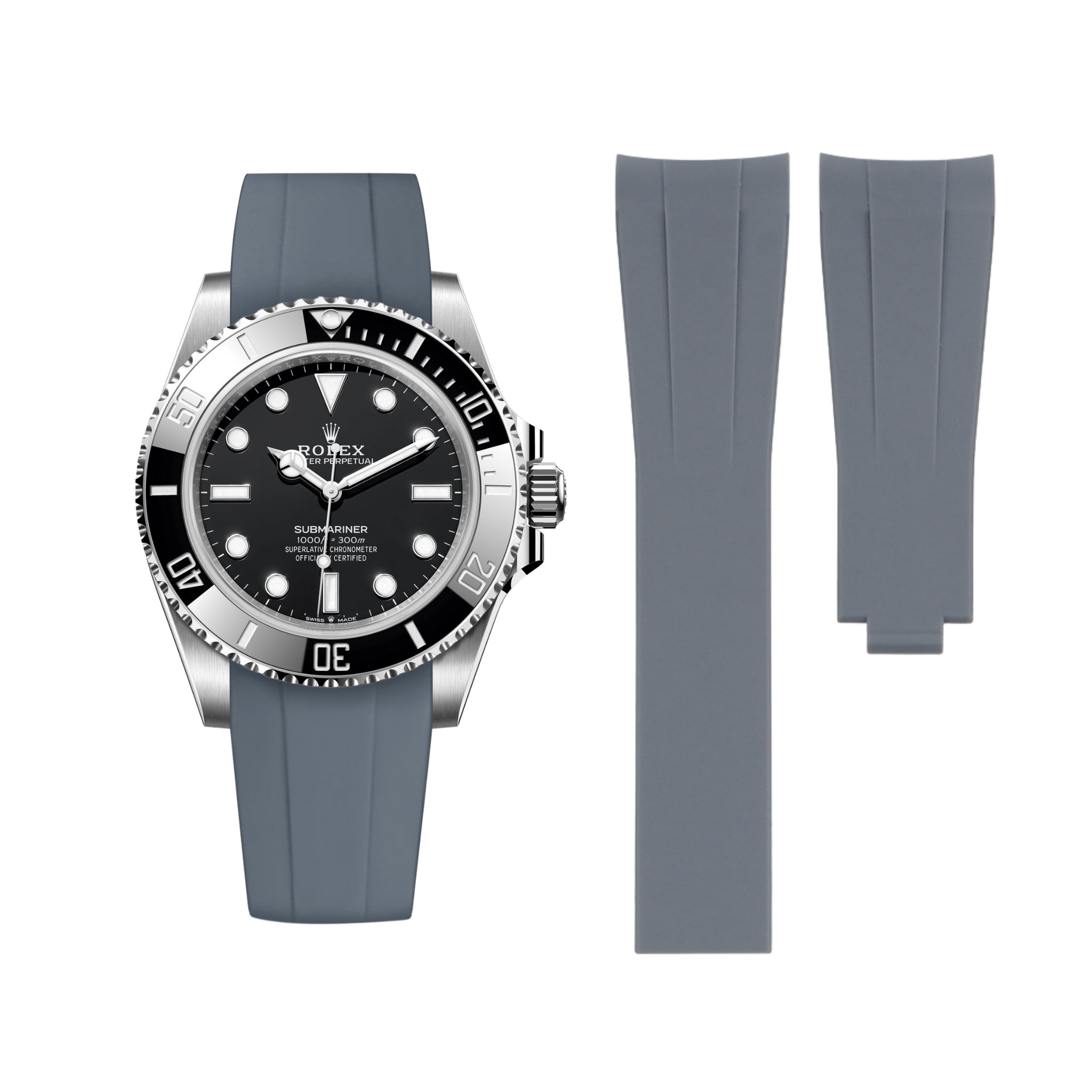 Faltschliesse Kautschukarmband für Rolex Submariner – Grau - Helvetus DE