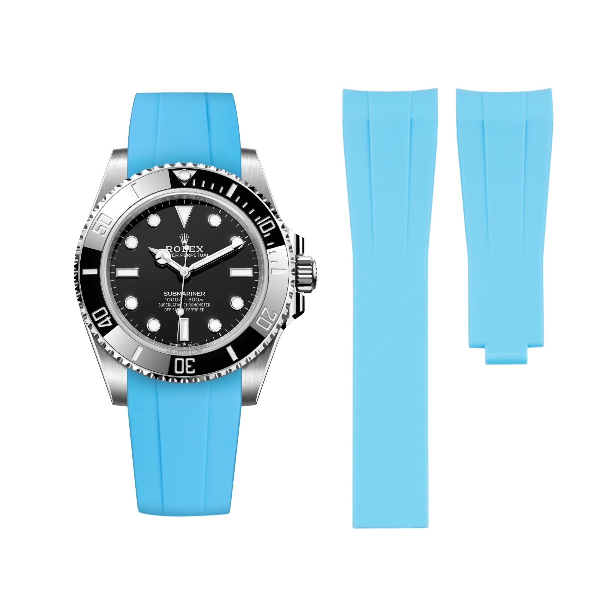 Faltschliesse Kautschukarmband für Rolex Submariner – Hell Blau - Helvetus DE