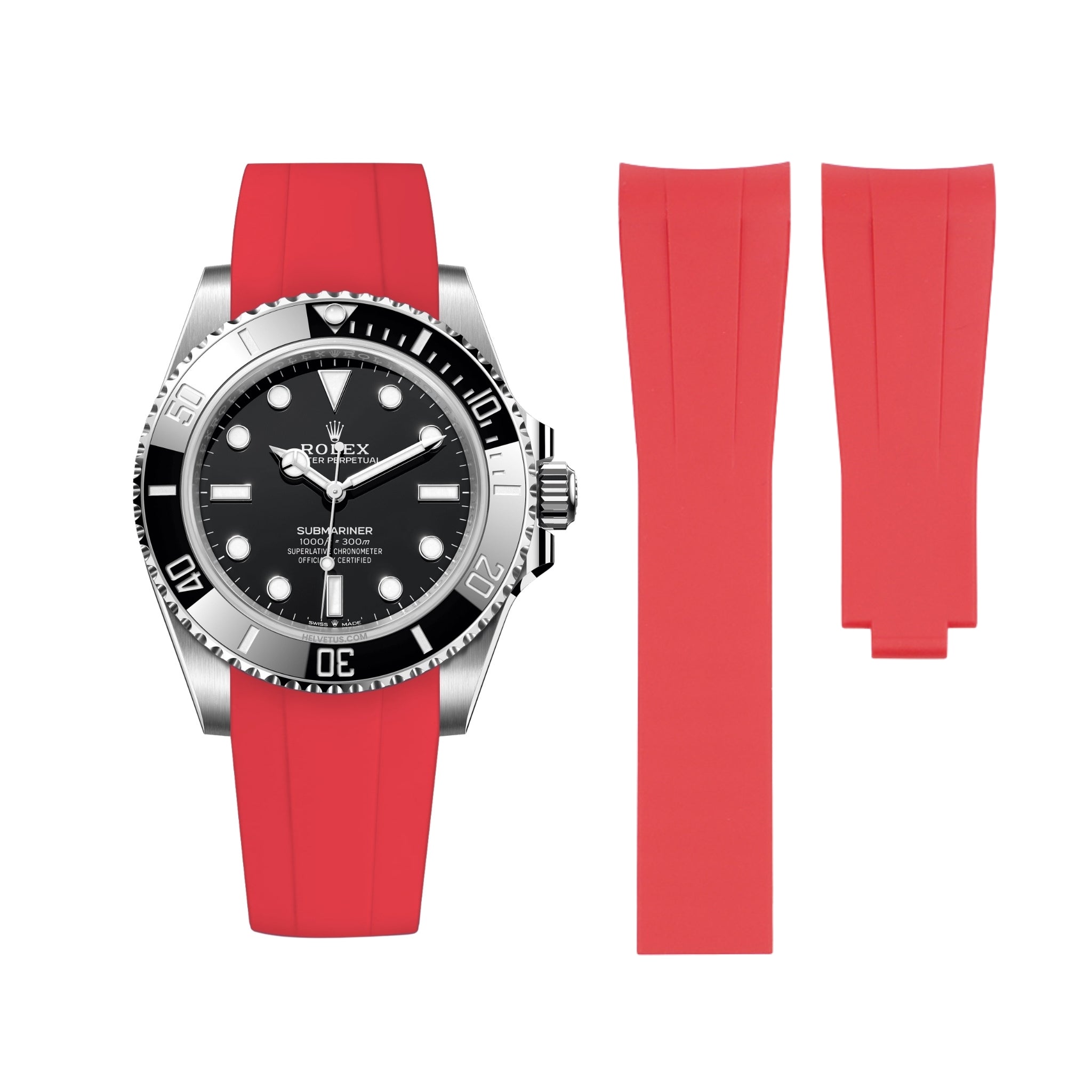 Faltschliesse Kautschukarmband für Rolex Submariner – Rot - Helvetus DE