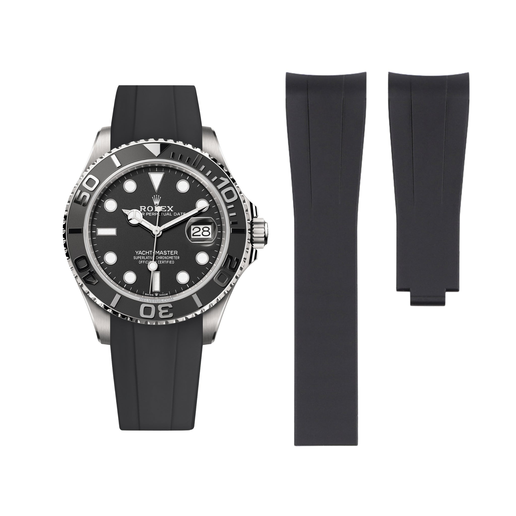Faltschließe Kautschukarmband für Rolex Yacht - Master 40mm/42mm – Schwarz - Helvetus DE