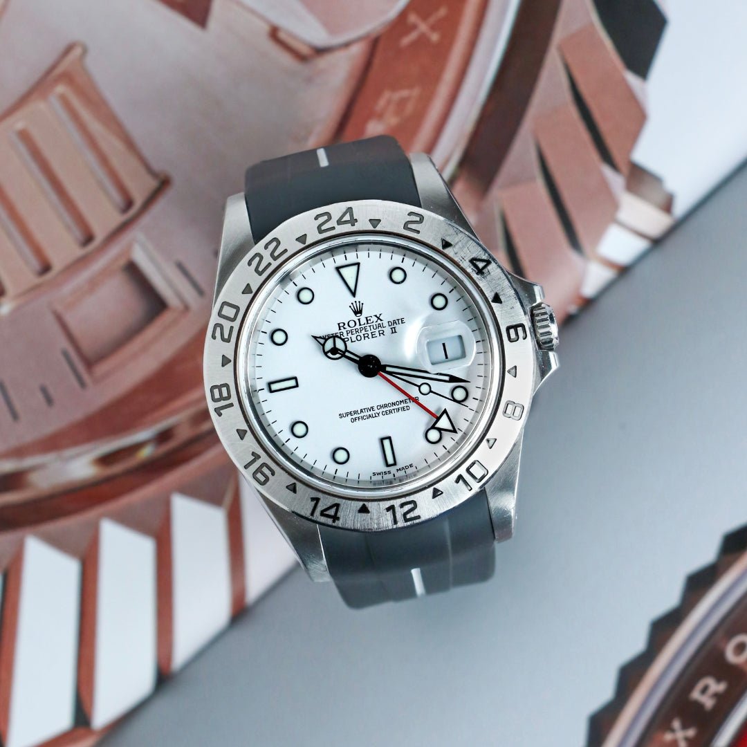 Faltschliessen Kautschukarmband für Rolex Explorer II – Schwarz/Weiß | LuxLine® - Helvetus DE