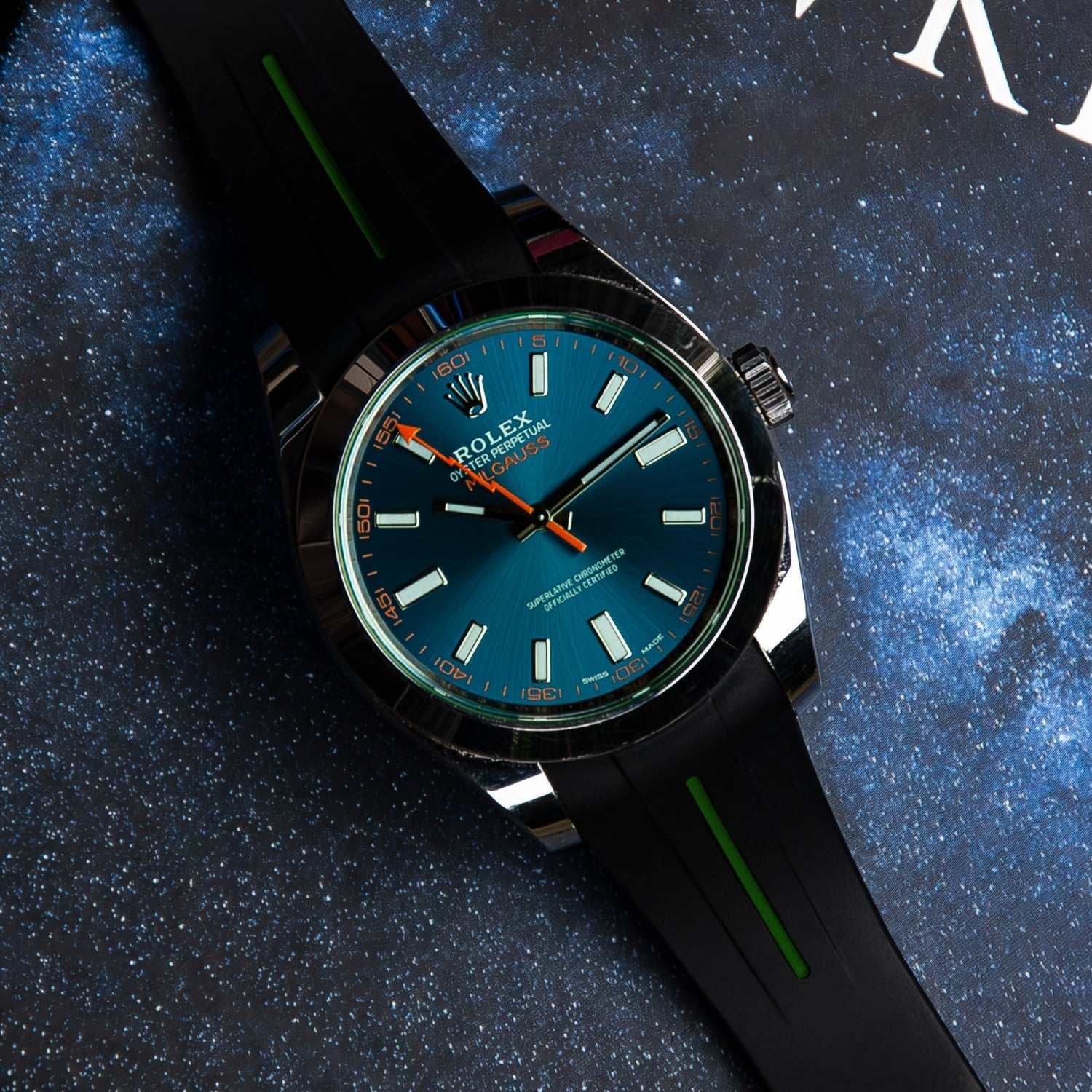 Faltschliessen Kautschukarmband für Rolex Milgauss – LuxLine® - Schwarz/Grün - Helvetus DE