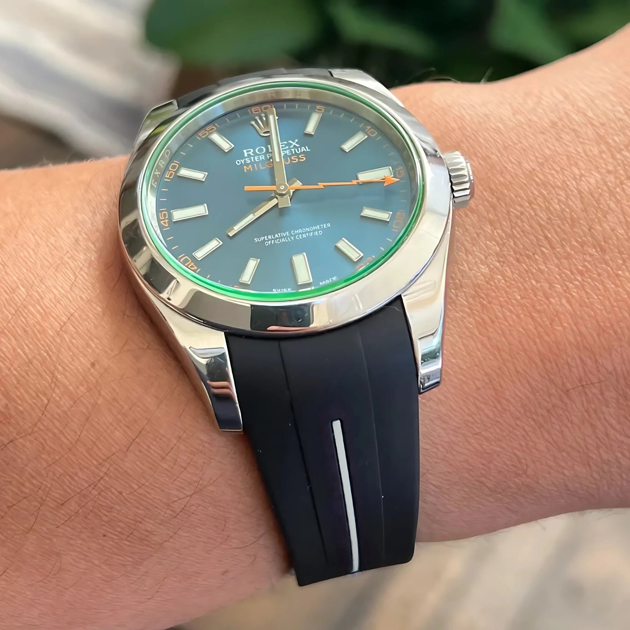 Faltschliessen Kautschukarmband für Rolex Milgauss – LuxLine® - Schwarz/Weiss - Helvetus DE