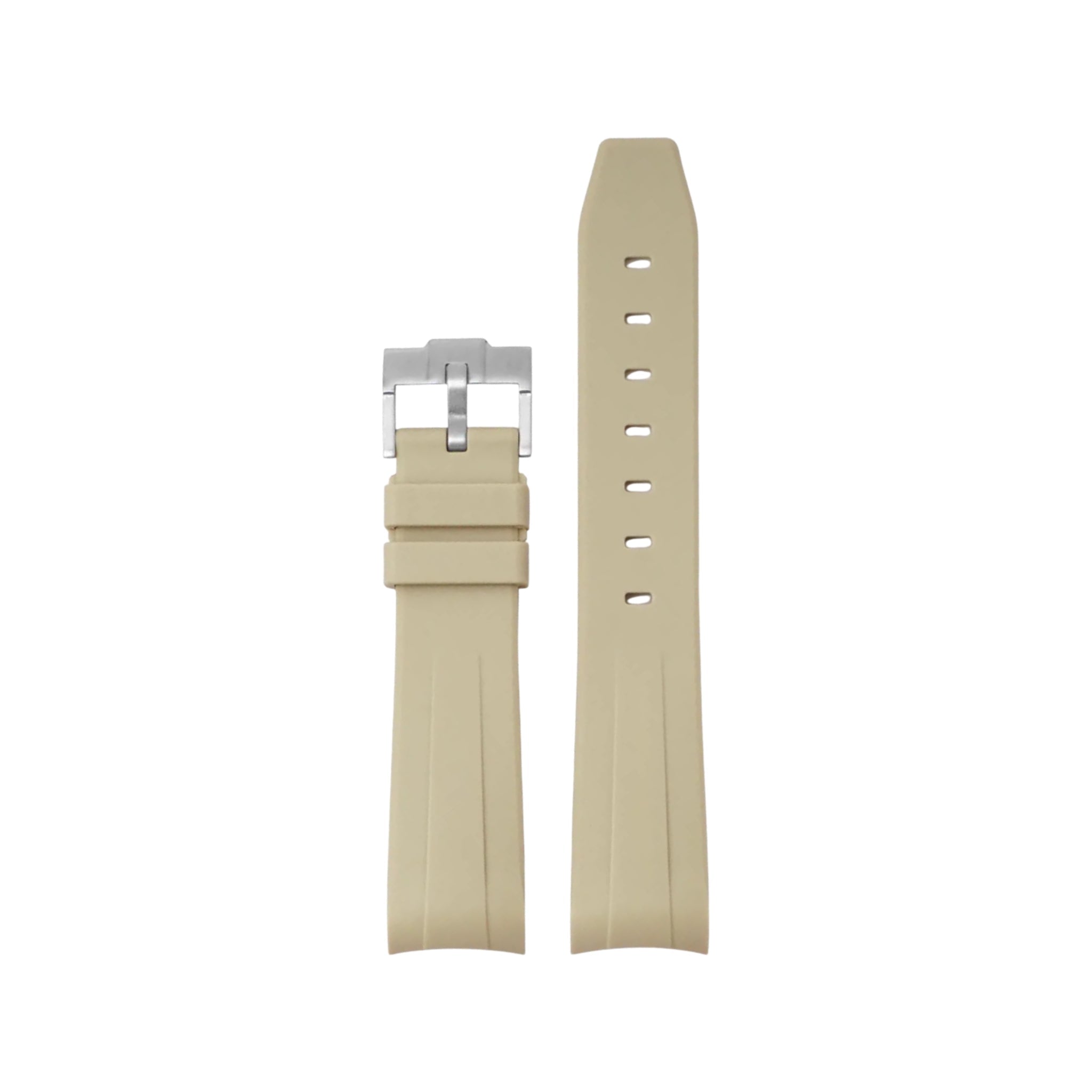 Gebogenes FKM Kautschukarmband – Universelle Passform – Beige (20mm / 21mm / 22mm) - Helvetus DE