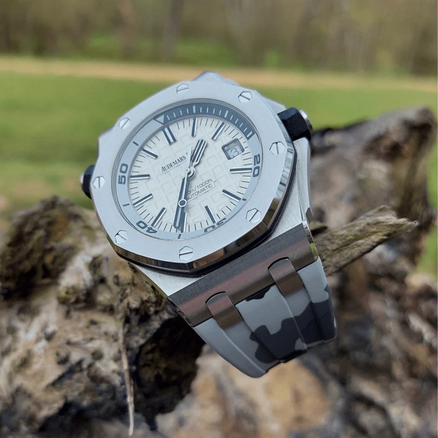 Kautschuk Armband - für alle Audemars Piguet Offshore Diver - Grau Camo - Helvetus DE