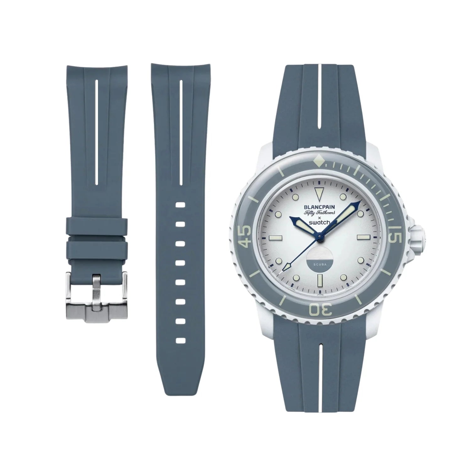 Kautschuk Armband für Blancpain X Swatch - Antarctic Ocean - LuxLine® - Grau/Weiss - Helvetus DE