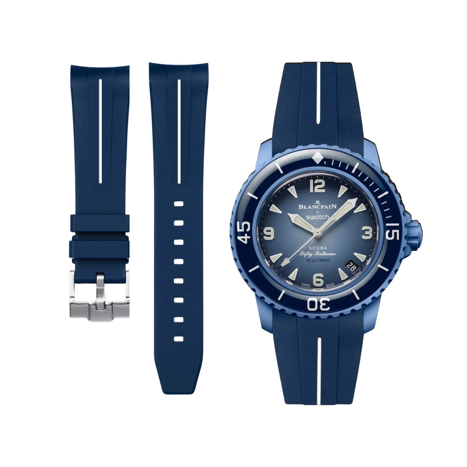 Kautschuk Armband für Blancpain X Swatch - Atlantic Ocean - LuxLine® - Blau/Weiss - Helvetus DE
