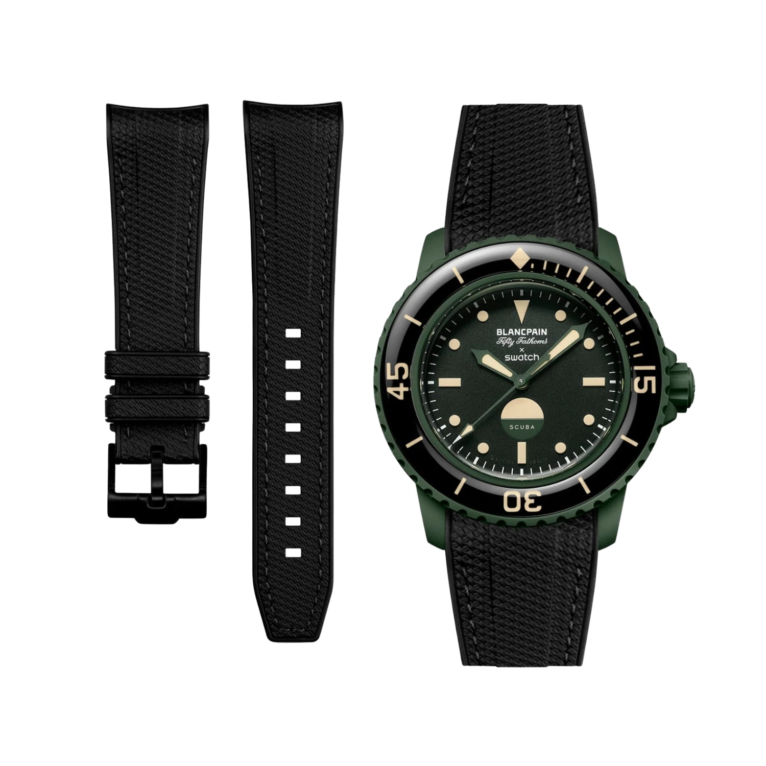 Kautschuk Armband für Blancpain X Swatch - Green Abyss - Schwarz - Helvetus DE