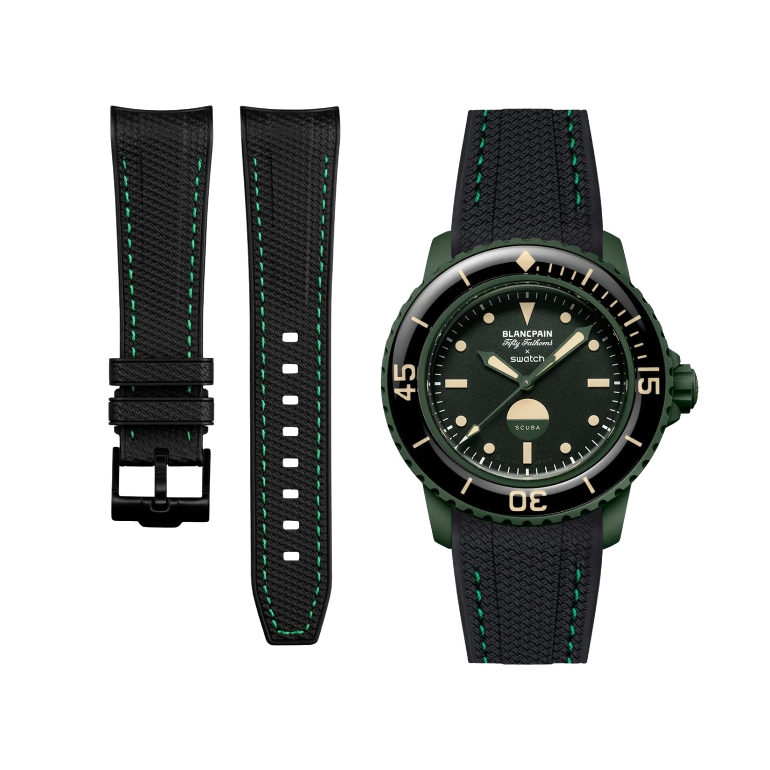 Kautschuk Armband für Blancpain X Swatch - Green Abyss - Schwarz/Green - Helvetus DE
