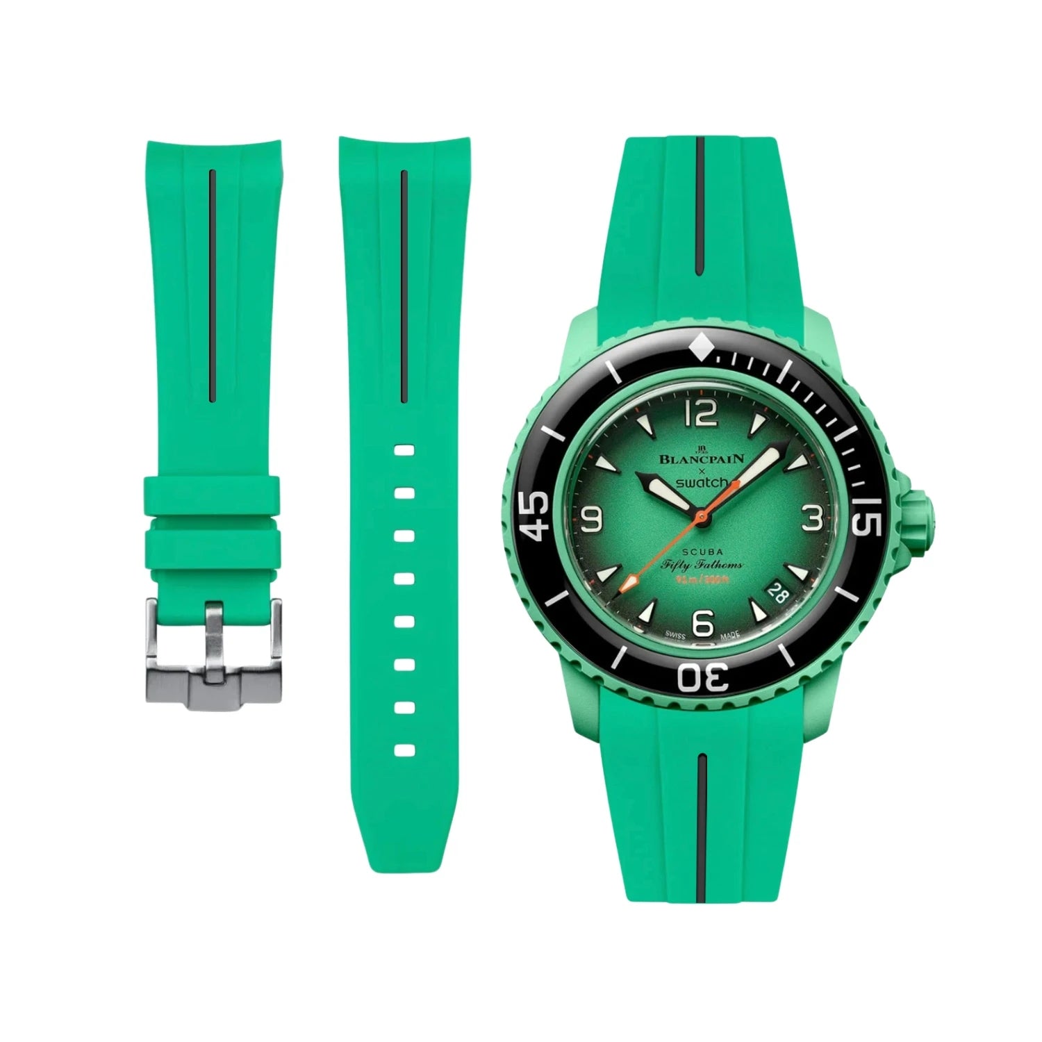 Kautschuk Armband für Blancpain X Swatch - Indian Ocean - LuxLine® - Grün/Schwarz - Helvetus DE