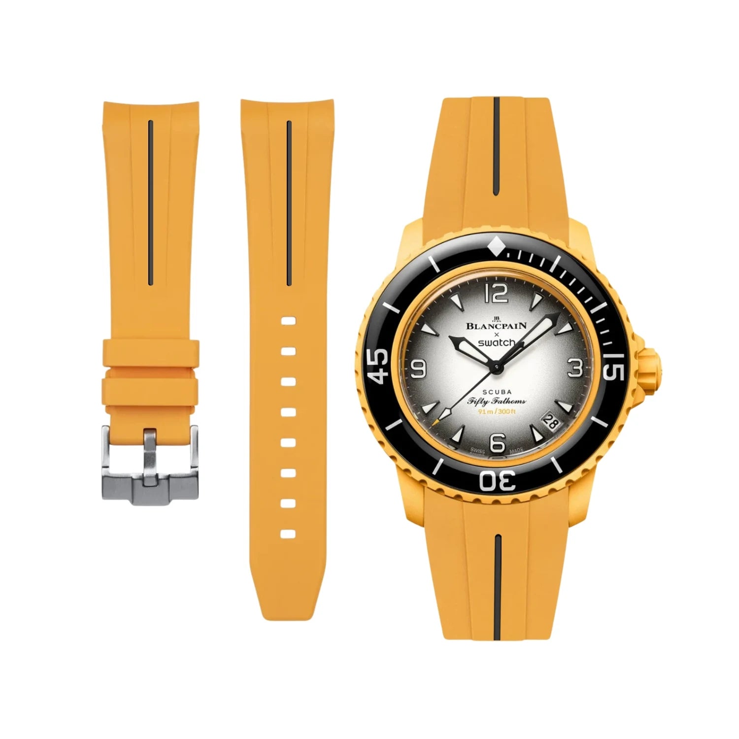Kautschuk Armband für Blancpain X Swatch - Pacific Ocean - LuxLine® - Gelb/Schwarz - Helvetus DE