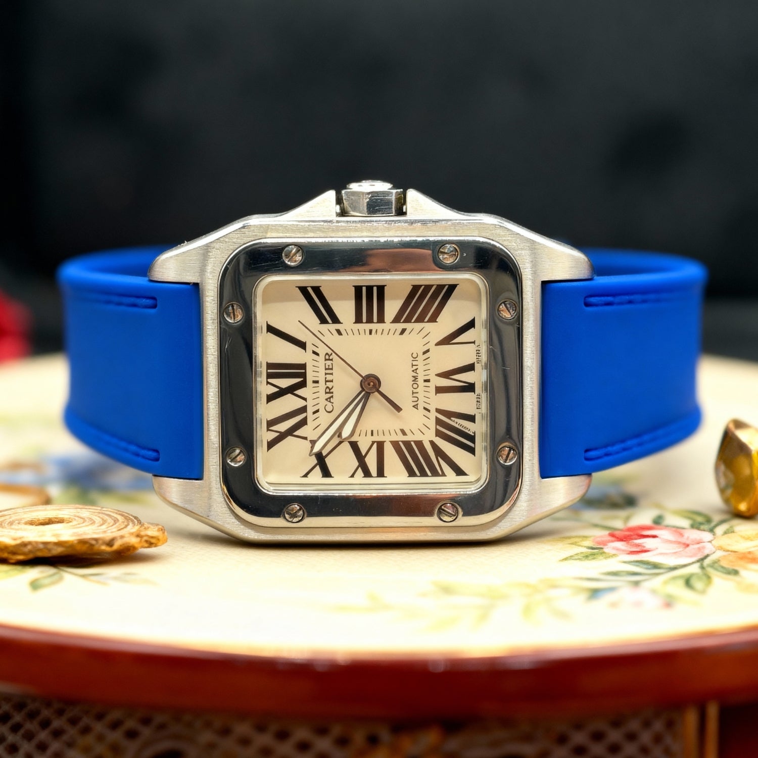Kautschuk Armband für Cartier Santos 100 – Blau - Helvetus DE