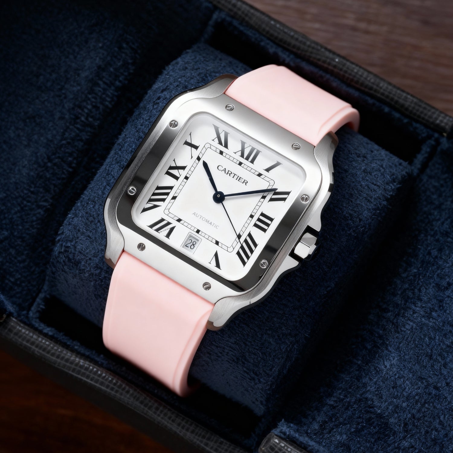 Kautschuk Armband für Santos de Cartier Medium – Hellrosa – Quick Switch/Release - Helvetus DE