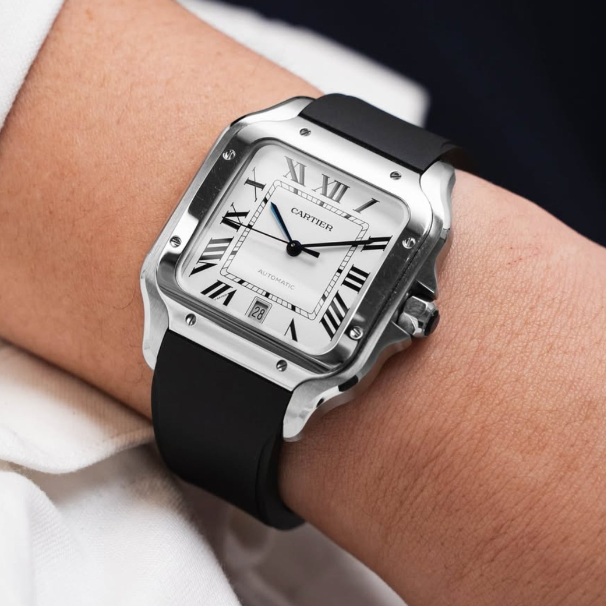 Kautschuk Armband für Santos de Cartier Medium/Large – Schwarz – Quick Switch/Release - Helvetus DE