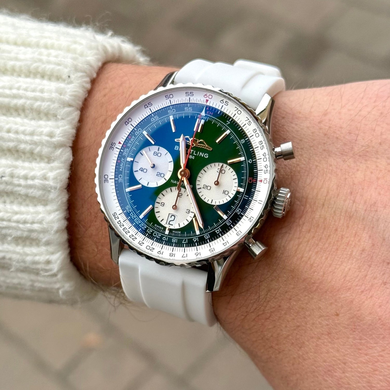 Kautschukarmband – Für alle Breitling Navitimer Modelle – Weiss - Helvetus DE