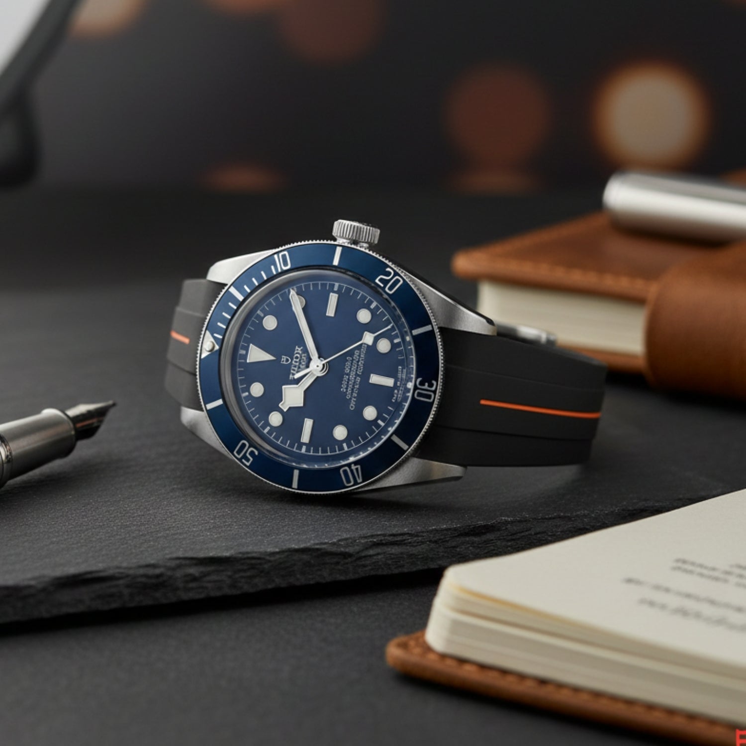 Kautschukarmband - Für alle Tudor Black Bay Modelle - Schwarz mit Orange | LuxLine® - Helvetus DE